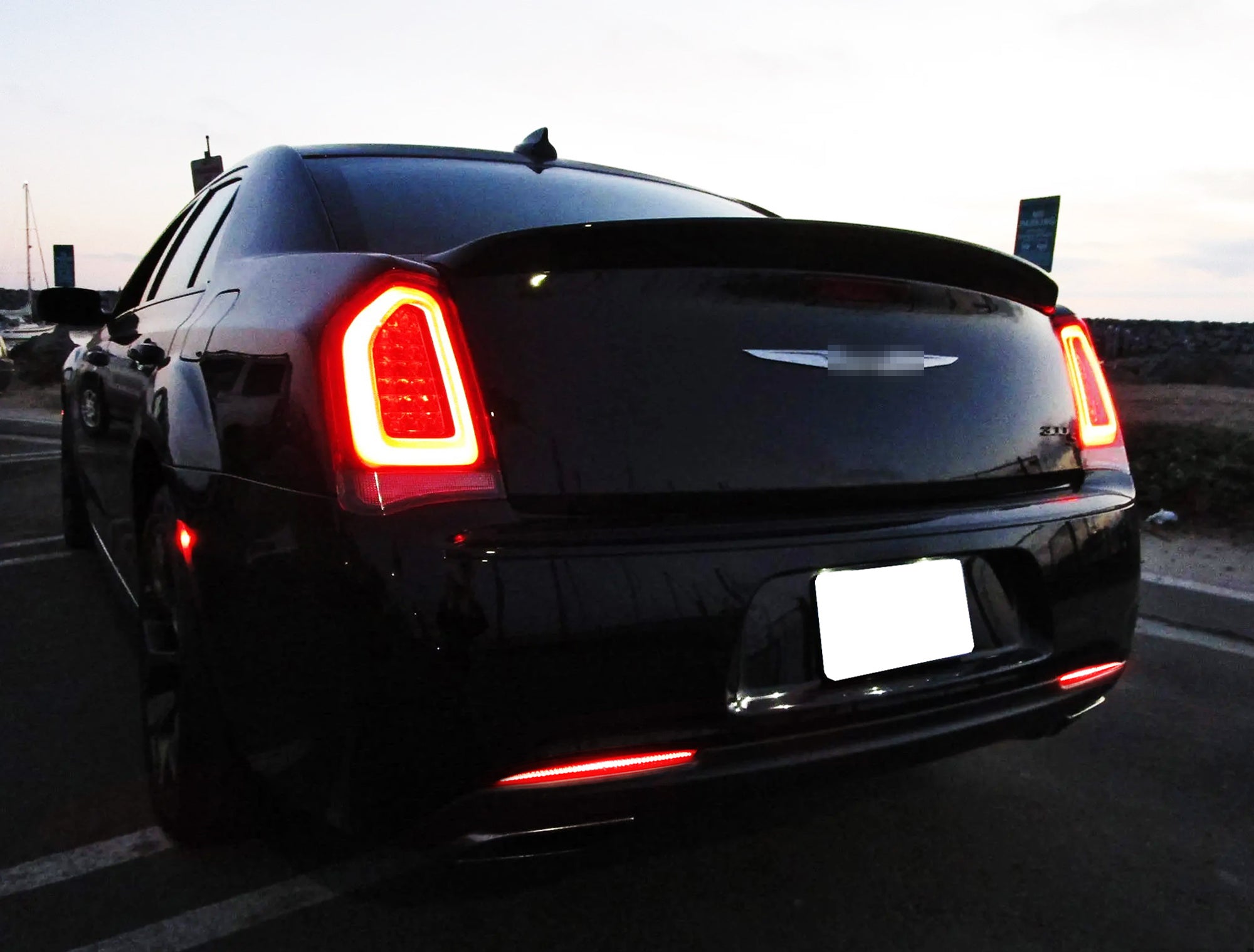 Dark OE Red Lens Full LED Rear Bumper Reflector Lights for 2015-2023 Chrysler 300 - Upgrade Your Car's Safety & Style at Night Driving
