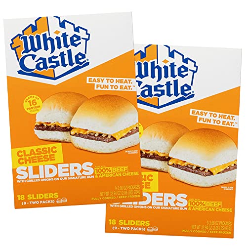Gourmet Kitchn White Castle Classic Cheese Sliders - 2 Boxes (18 Sliders Per Box, 36 Total) with Grilled Onions on Signature Buns | Ready-to-Eat Mini Burgers for Parties, Game Nights & Quick Meals | Supports Donate a Meal Program