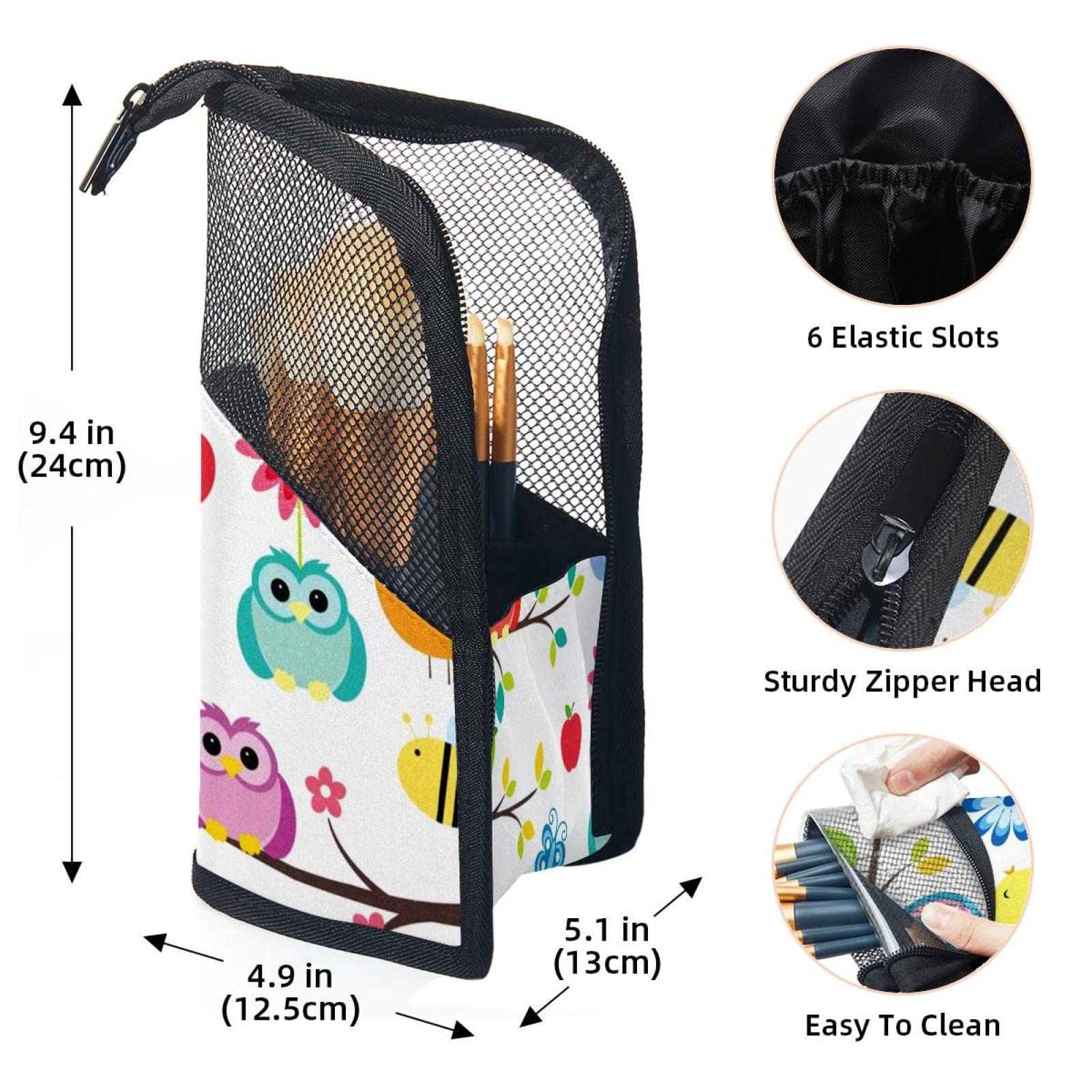 12-Piece Makeup Brush Organizer Bag - Portable Cartoon Owl Floral Design Brush Holder Case for Travel & Home Storage | Perfect for Makeup Artists & Beauty Enthusiasts