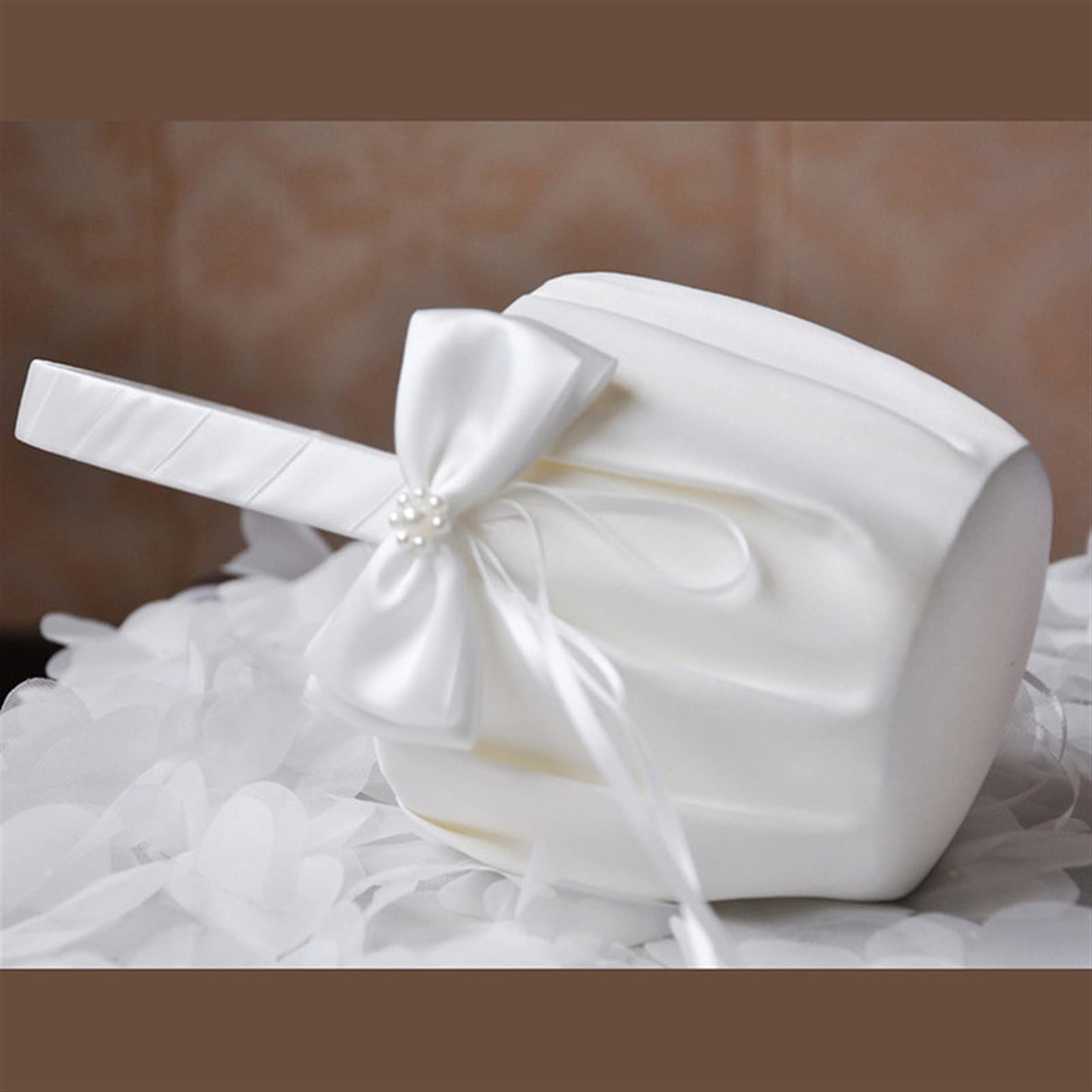 Elegant White Flower Girl Basket - 13x22cm Wedding Party Decor with Simulated Petals for Candy & Flower Petals - Perfect for Bridal Showers, Garden Weddings & Home Decor Gifts