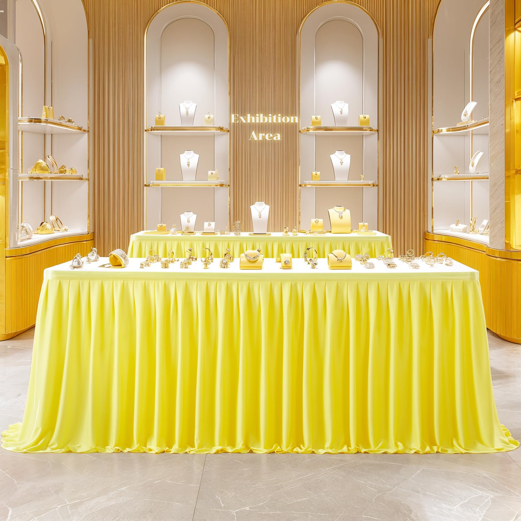Yellow Polyester Table Skirt 6ft - Wrinkle Resistant for Banquet & Wedding Decor