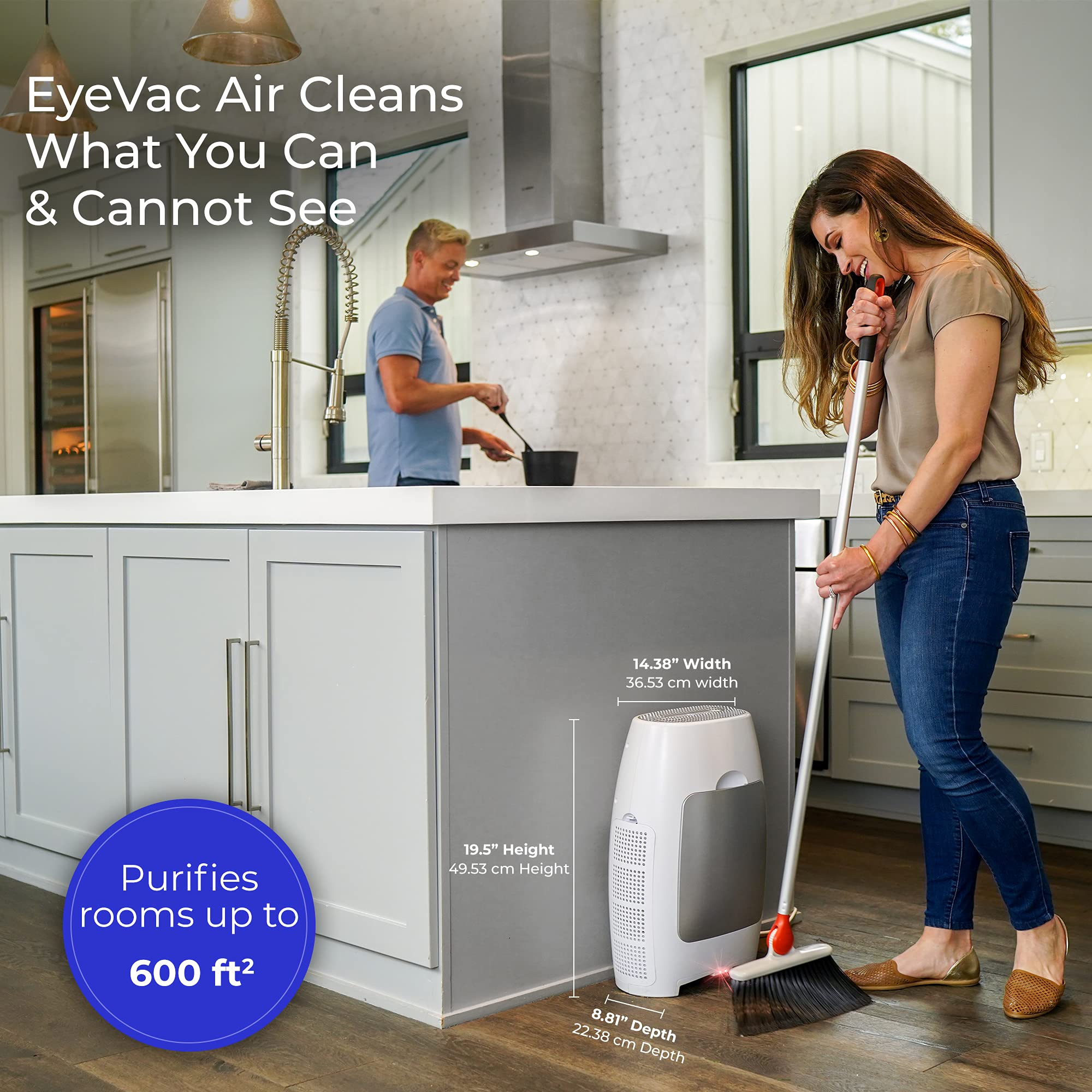 EyeVac Air 2-in-1 HEPA Air Purifier & Touchless Vacuum Automatic Dustpan - Ultra Fast & Powerful 1000W Corded Canister Vacuum - Bagless, 600 Sq ft Coverage with Auto Sensors (White/Silver) - Perfect for Home, Office, and Pet Hair Cleaning