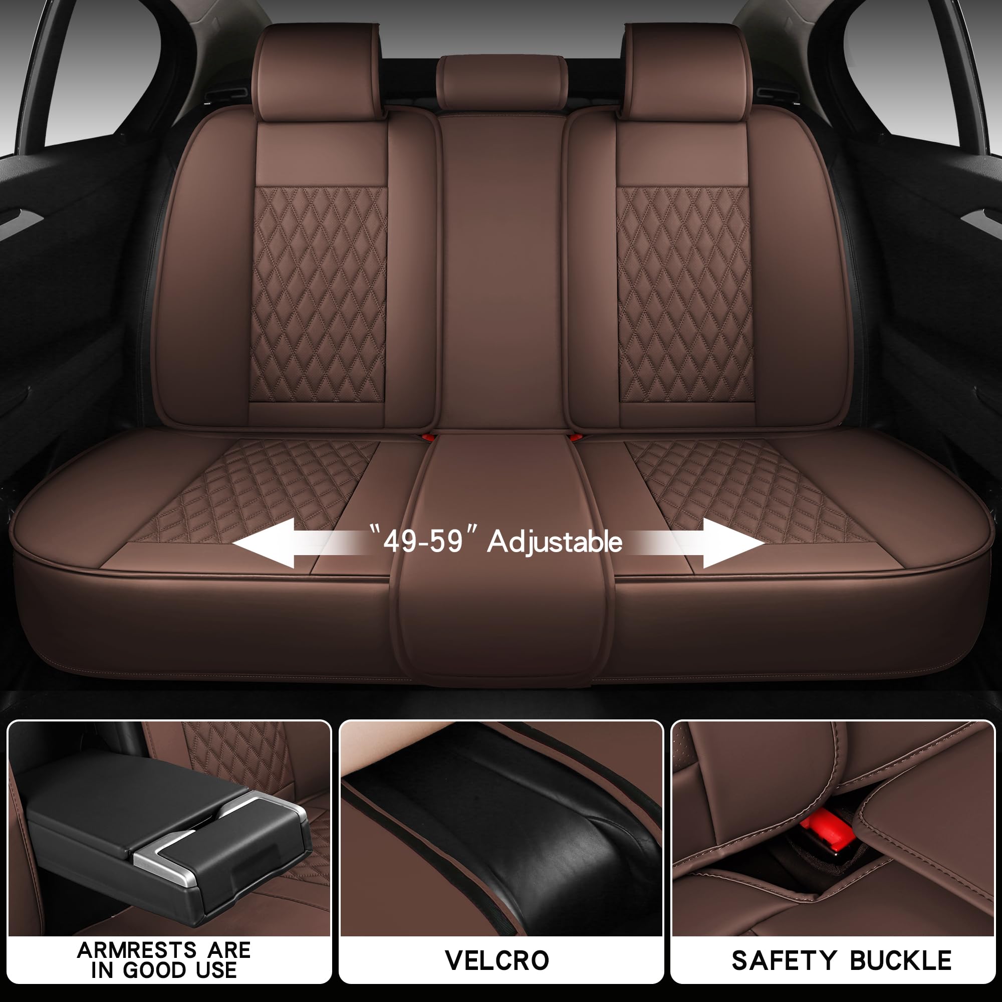 Premium Full Coverage Leather Car Seat Covers Set - Waterproof & Universal Fit for Sedans, Trucks, SUVs - Luxury Brown Seat Protector with 5-Piece Cushion - Perfect for Road Trips, Daily Commute & Vehicle Protection