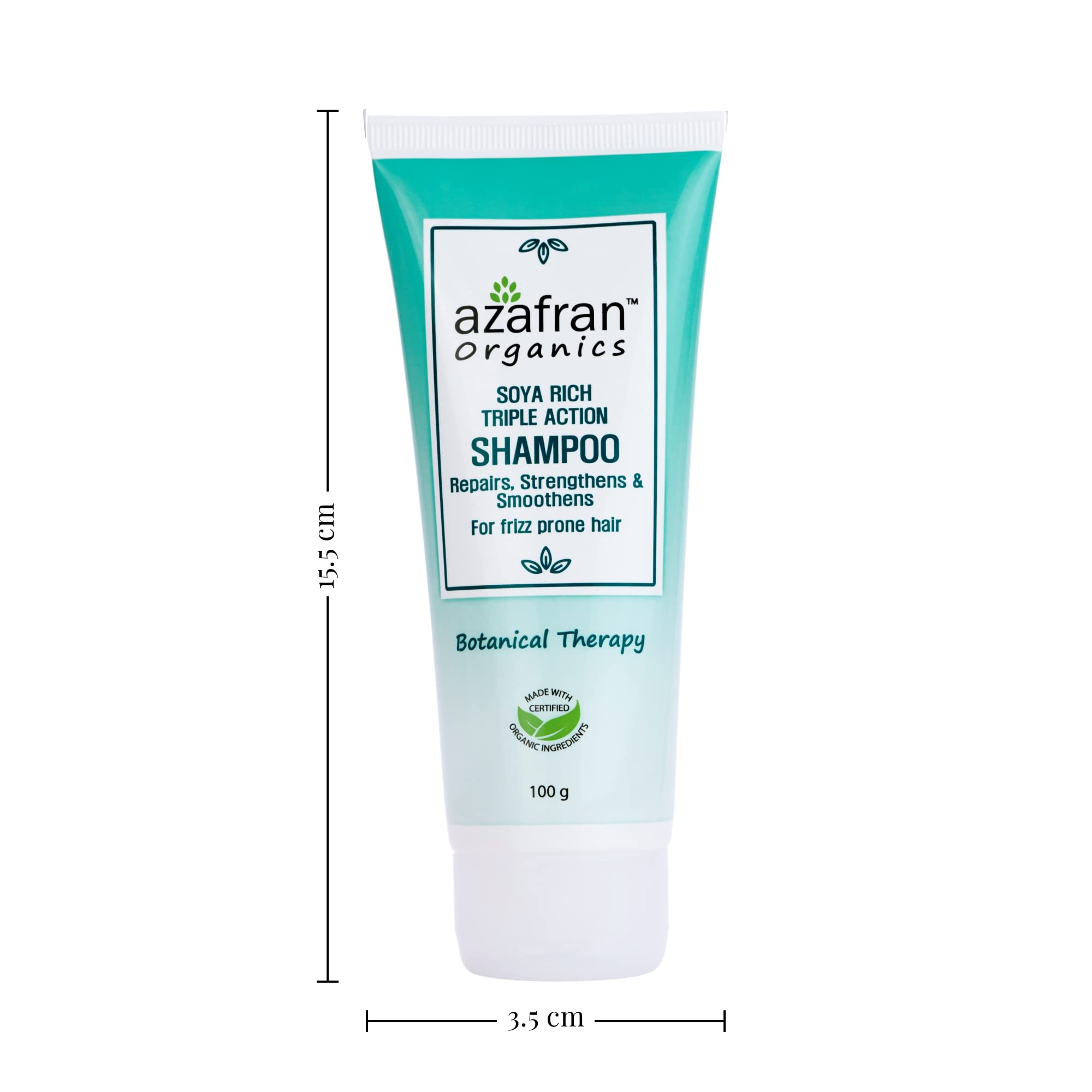 Azafran Organics Intense Moisturizing Shampoo for Frizz-Free Smooth Hair - Soya Rich Formula with Olive Butter, Soy Butter & Glycerin - Best for Dry, Rough & Frizz-Prone Hair - 100g - Perfect for Daily Hair Care & Salon-Quality Results at Home