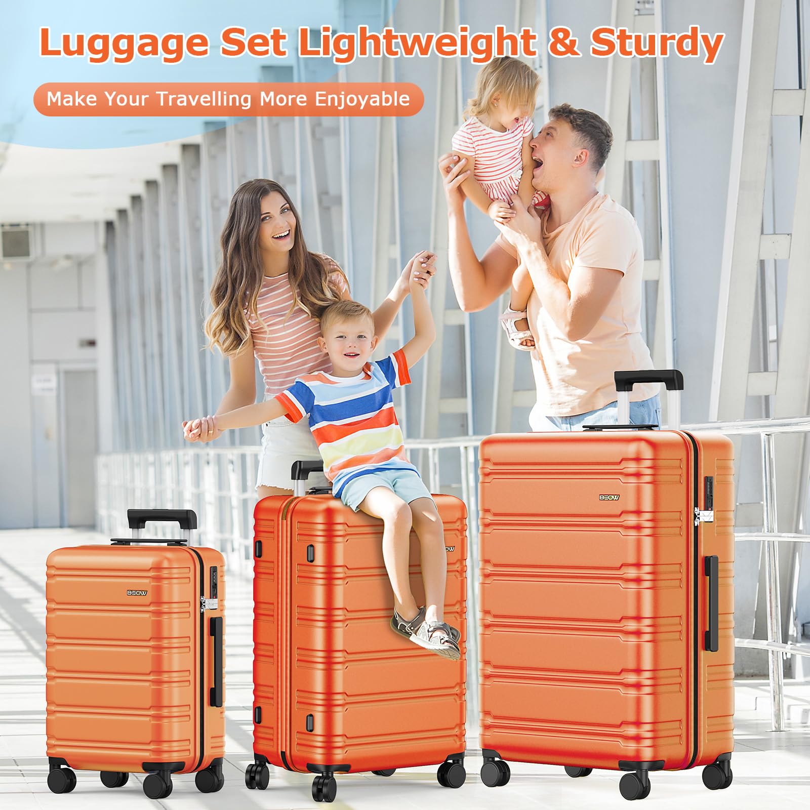 BEOW 3-Piece Expandable Polycarbonate Hardside Luggage Set with Spinner Wheels & TSA Lock - 20