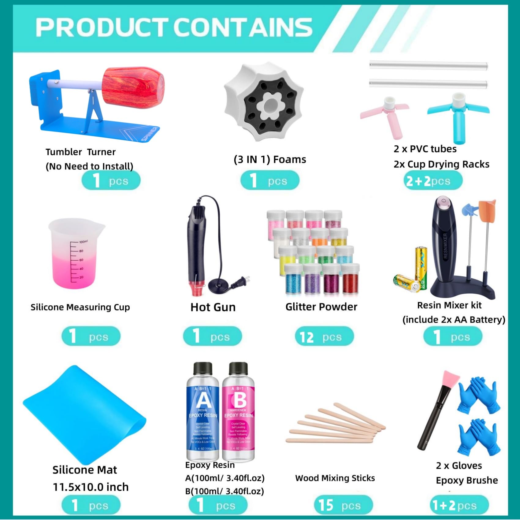 WAQONUY DIY Epoxy Tumbler Cup Turner Kit - Complete Set with Spinner Machine & Heat Gun for Glitter Tumbler Making - Perfect for Crafting Custom Drinkware (Blue) - Ideal for Home DIY Projects & Small Business Craft Production