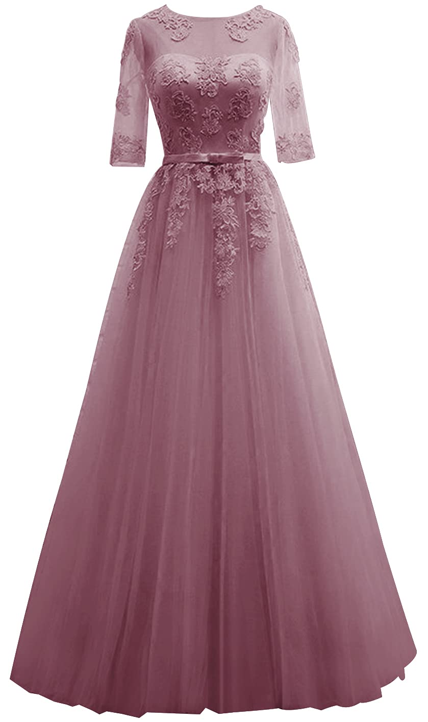 Elegant Lace Mother of The Bride Dress with Sleeves - Formal Evening Gown Tulle Prom Dress for Wedding, Party & Special Occasions