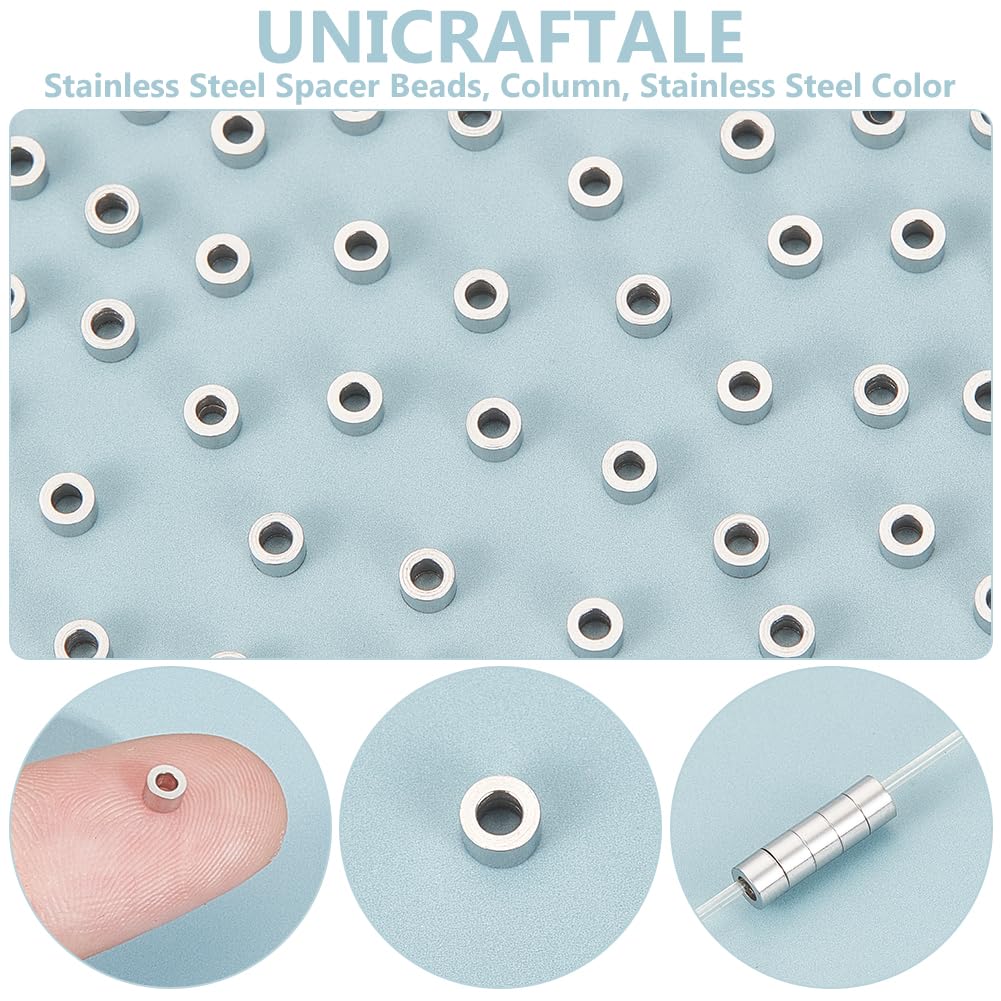 UNICRAFTALE 200pcs 3mm Stainless Steel Spacer Beads with 1.5mm Hole - Jewelry Making Supplies for Necklaces, Bracelets, DIY Crafts - Durable Metal Beads for Professional & Hobby Jewelry Design