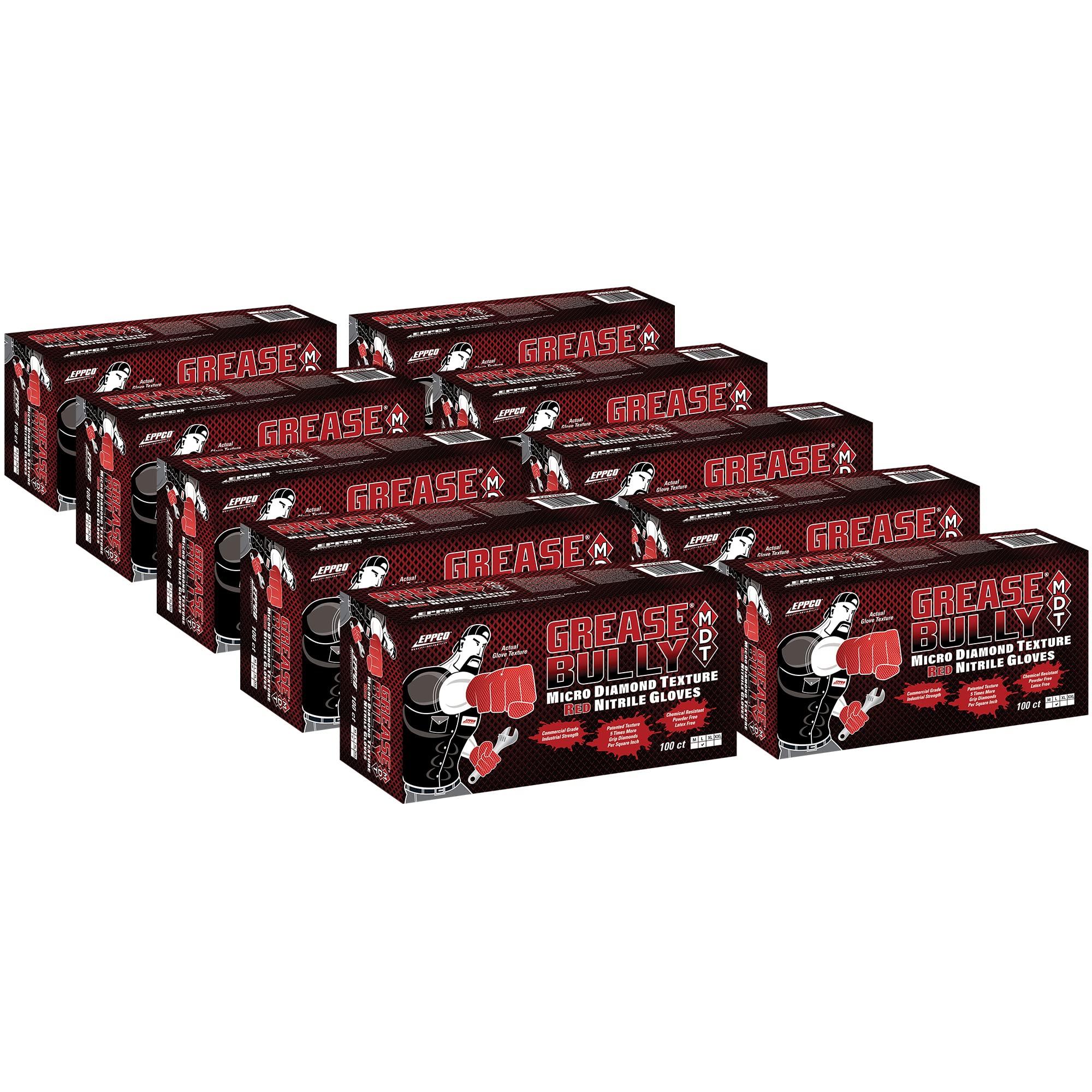 **EPPCO Grease Bully 7-Mil Red Nitrile Gloves - Disposable, Powder-Free, Latex-Free, Textured Grip - Heavy-Duty Mechanic Gloves for Automotive, Industrial & DIY Use**