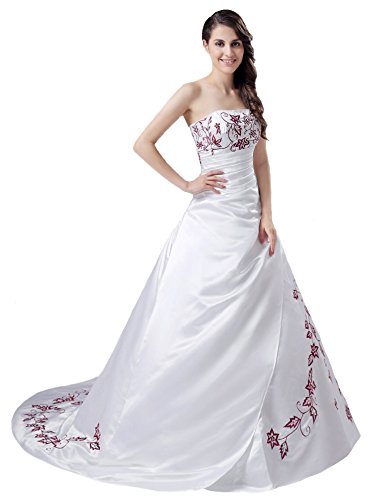 FairOnly M56 Red Embroidery White Wedding Dress - Size S | Elegant Bridal Gown for Church Ceremony, Beach Wedding & Formal Occasions