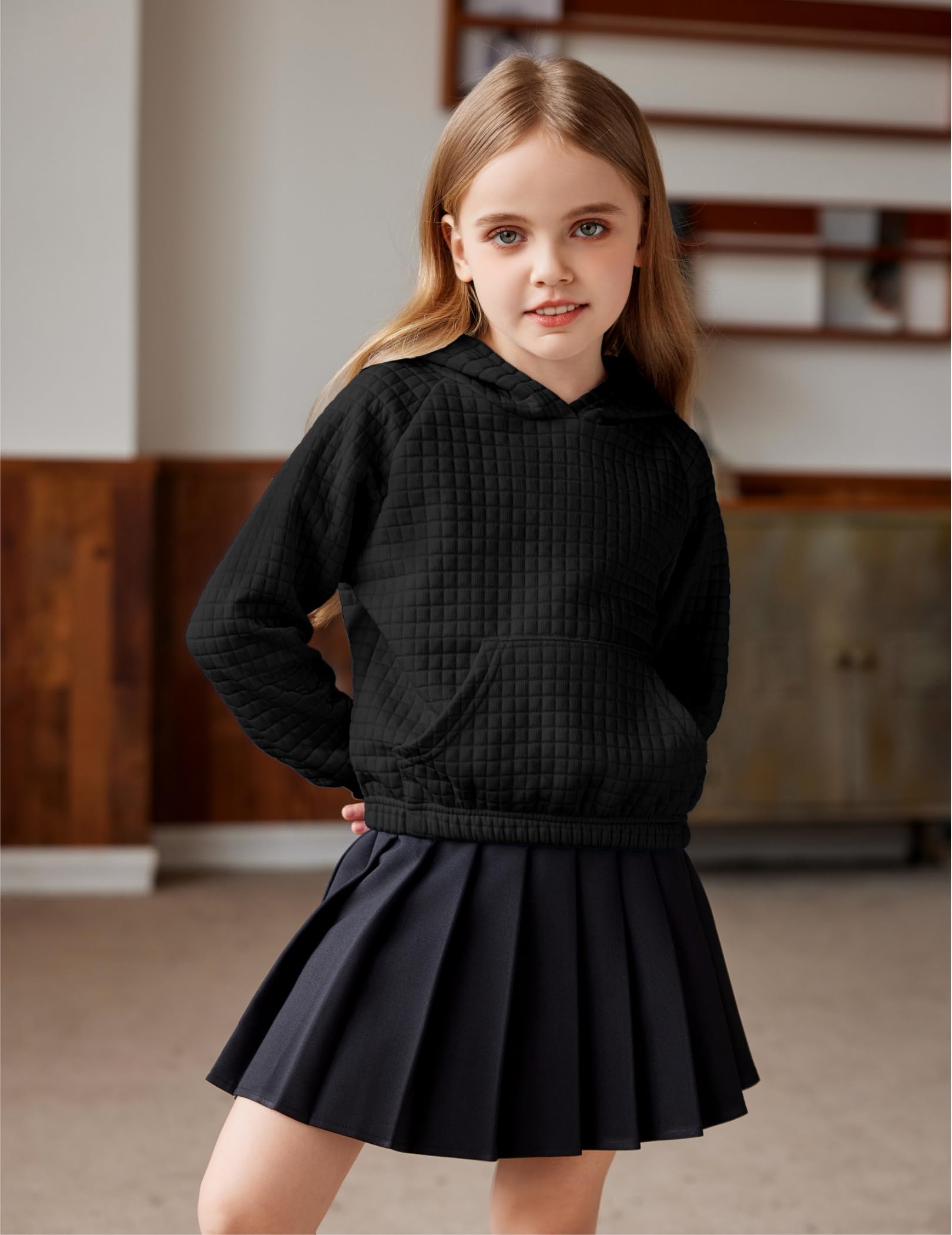 Arshiner Girls 2-Piece Waffle Knit Hoodie and Sweatpants Set - Long Sleeve Pullover Tracksuit Outfit for Kids - Perfect for School, Playdates & Casual Wear