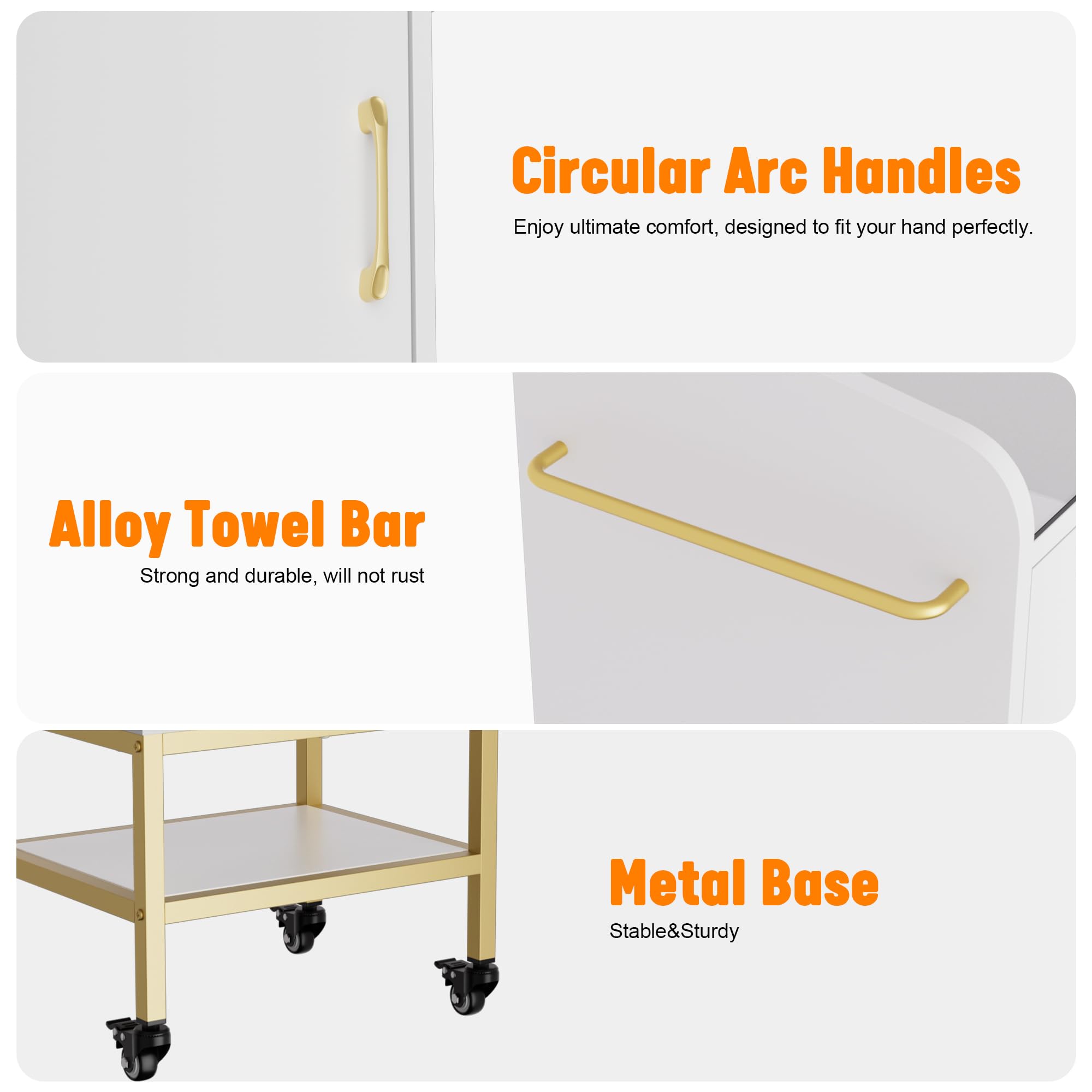 White Salon Trolley Cart with Glass Top - Lockable Wheels Beauty Storage Cabinet for Hair Stylists - Rolling Hair Station with Drawer & Cabinet | Perfect for Barber Shops, Beauty Salons & Home Styling Stations