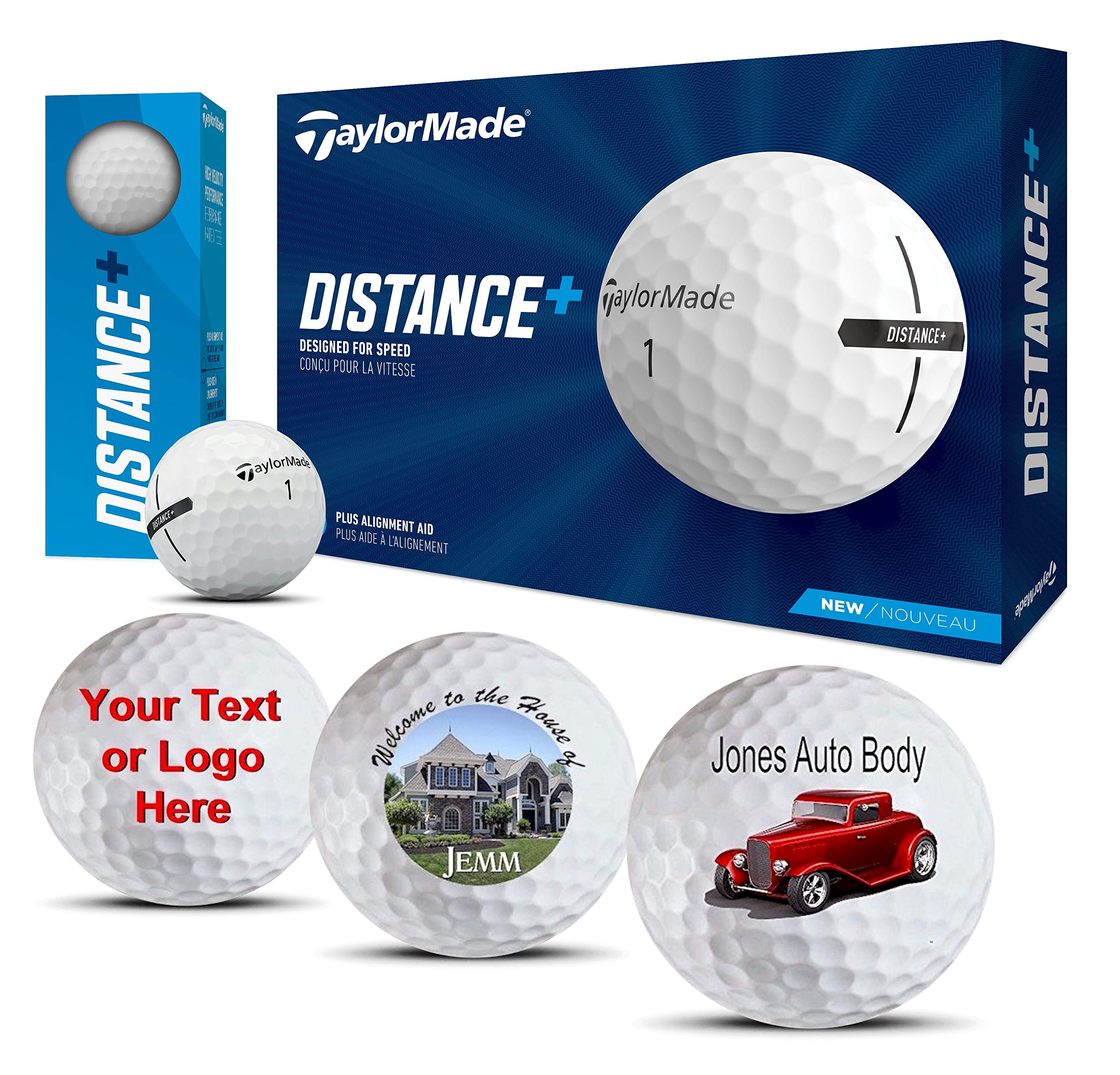 TaylorMade Distance+ Personalized Golf Balls 12-Pack - Custom Logo Golf Balls for Your Unique Swing | Perfect for Tournaments, Gifts & Holidays with Festive Christmas Ribbon Packaging