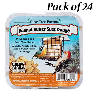 24 Pack Pine Tree Farms Peanut Butter Suet Dough - 12 oz Each - High Energy Bird Food for Wild Birds, Woodpeckers & Bluebirds - Perfect for Backyard Bird Feeders in Winter & Cold Weather