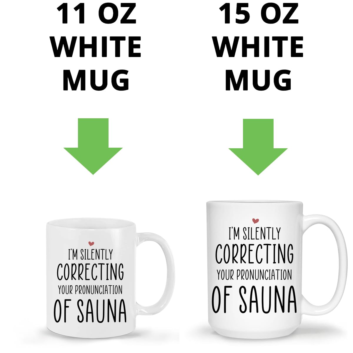 Funny Sauna Pronunciation Correction Mug - 11oz & 15oz White Coffee Cup - Perfect Gift for Birthday, Christmas, Halloween - Great for Office Humor & Coffee Lovers