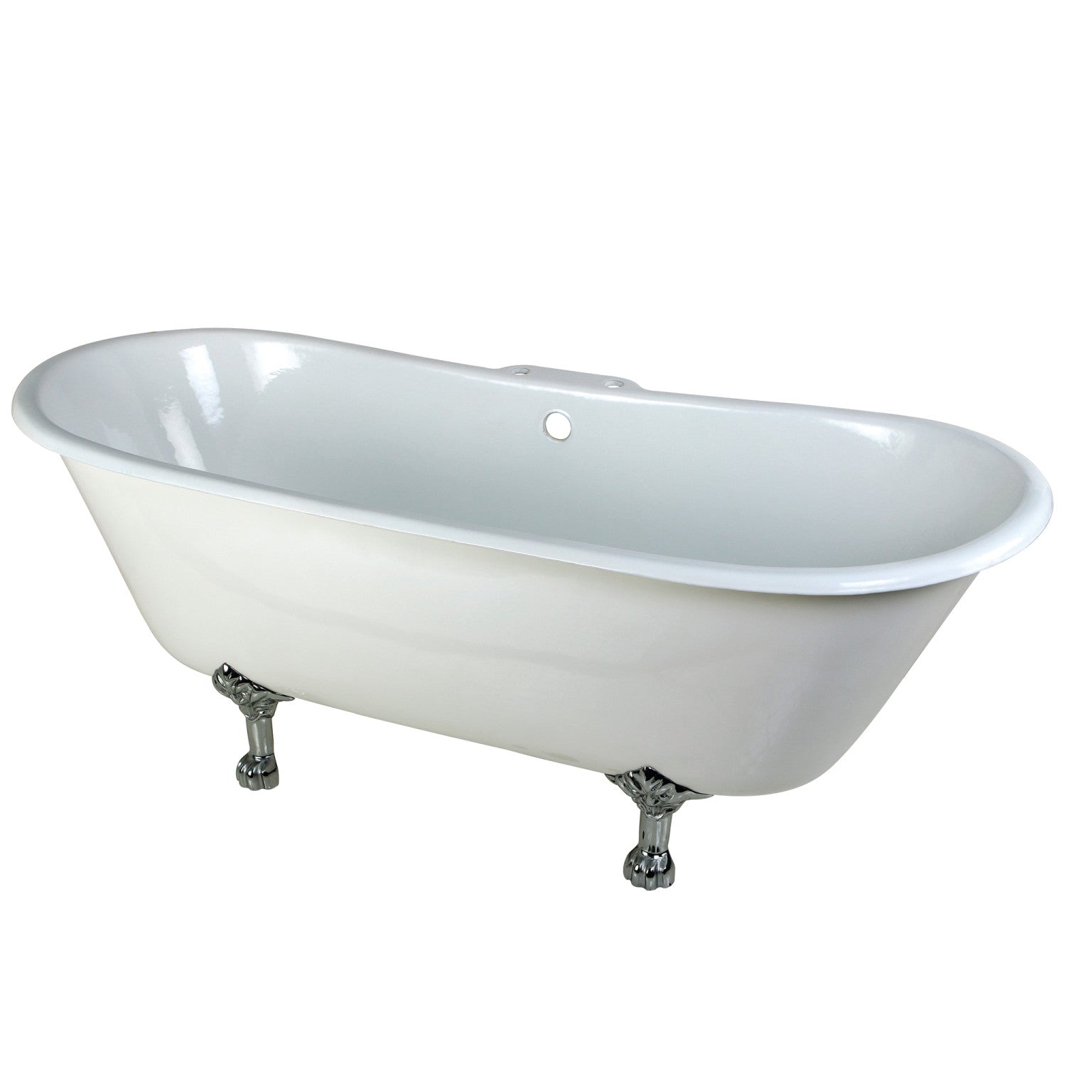 Aqua Eden 67 Inch White Cast Iron Oval Double Slipper Clawfoot Bathtub with Polished Chrome Faucet Drillings - Vintage Freestanding Soaking Tub for Luxury Bathroom & Spa Retreat