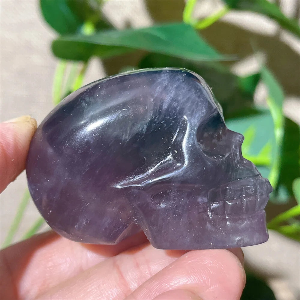 Natural Green and Purple Fluorite Crystal Skull Carving - Healing Stone, Quartz Mineral Gemstone for Spiritual Crafts, Home Decor, Meditation & Energy Work