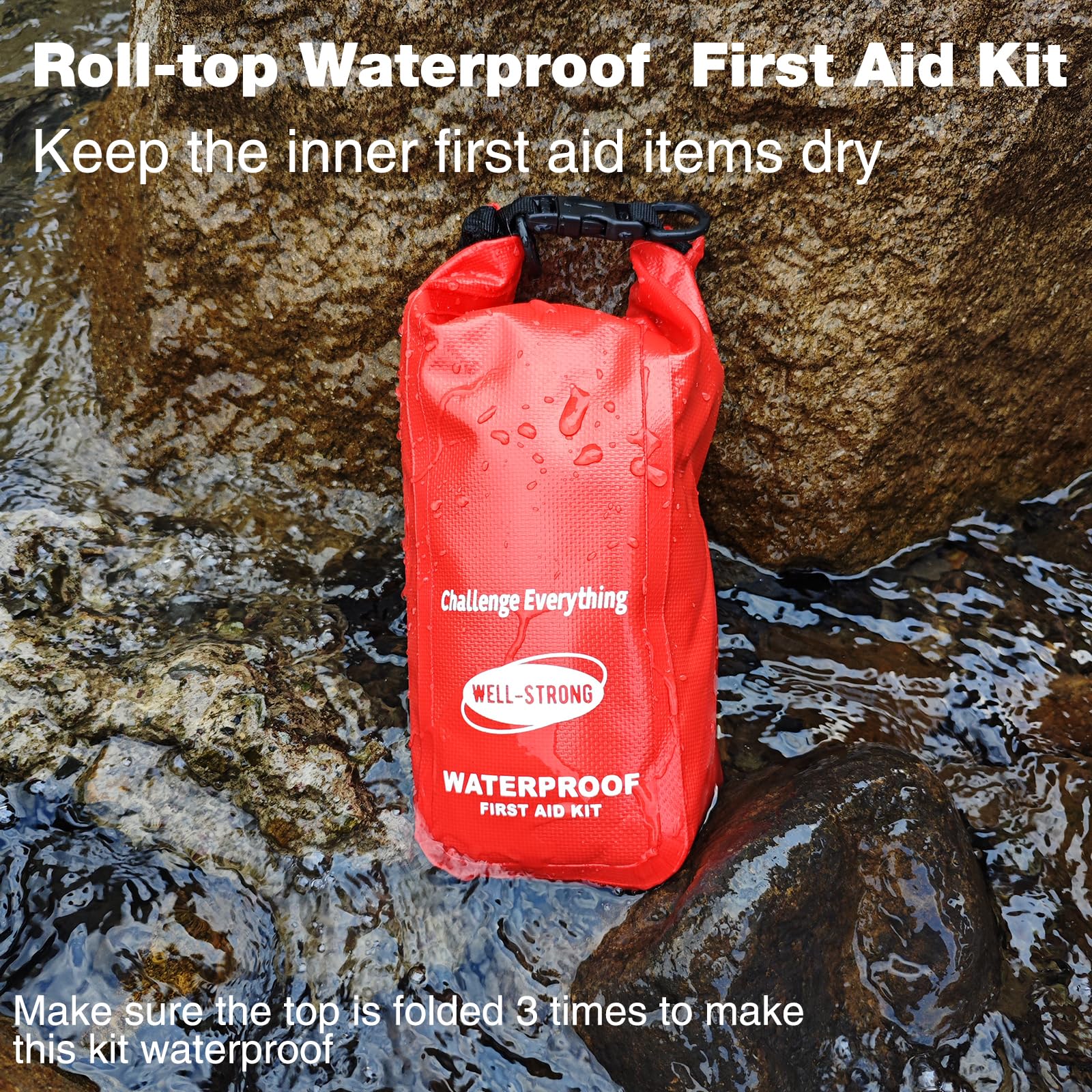 Waterproof First Aid Kit Roll Top - Emergency Medical Supplies for Boating, Camping & Outdoor Adventures | Compact & Durable First Aid Pouch with Waterproof Contents for Marine, Hiking & Travel Safety