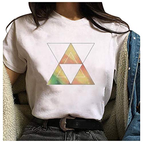 Trendy Women's Geometric Print Loose Fit Round Neck T-Shirt - Harajuku Style Casual Tee for Everyday Wear & Street Fashion
