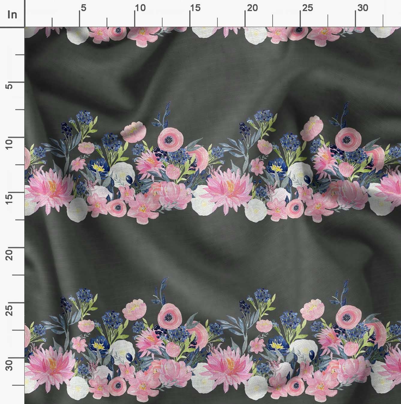 Soimoi Moss Georgette Gray Fabric by The Yard - 44 Inch Wide Floral Printed Fabric with Ranunculus & Chrysanthemum Patterns - Lightweight Draping Material for Dresses, Scarves, Curtains & Home Decor
