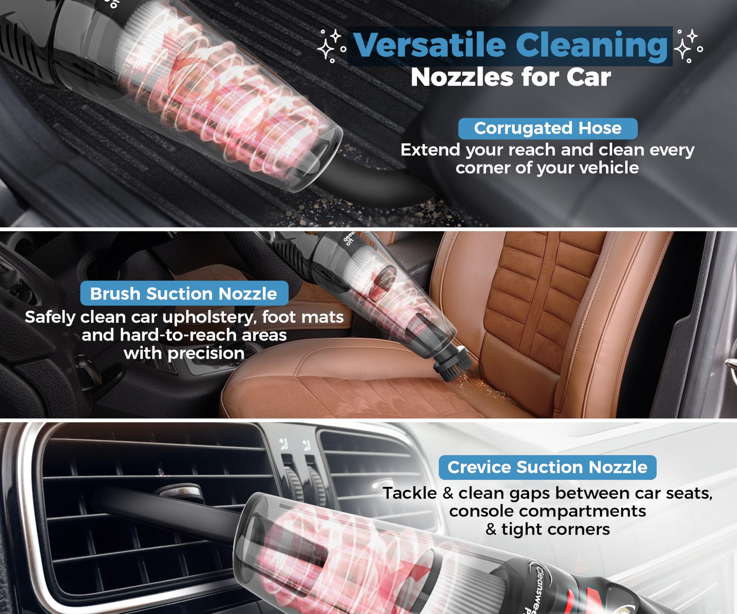 Portable Car Vacuum Cleaner - 9000Pa Powerful Suction, 12V DC Wired Vacuum with 16ft Cord, LED Light & Quiet Operation - Ideal for Car Detailing, Home & Office Cleaning - Perfect Car Accessory for Men & Women