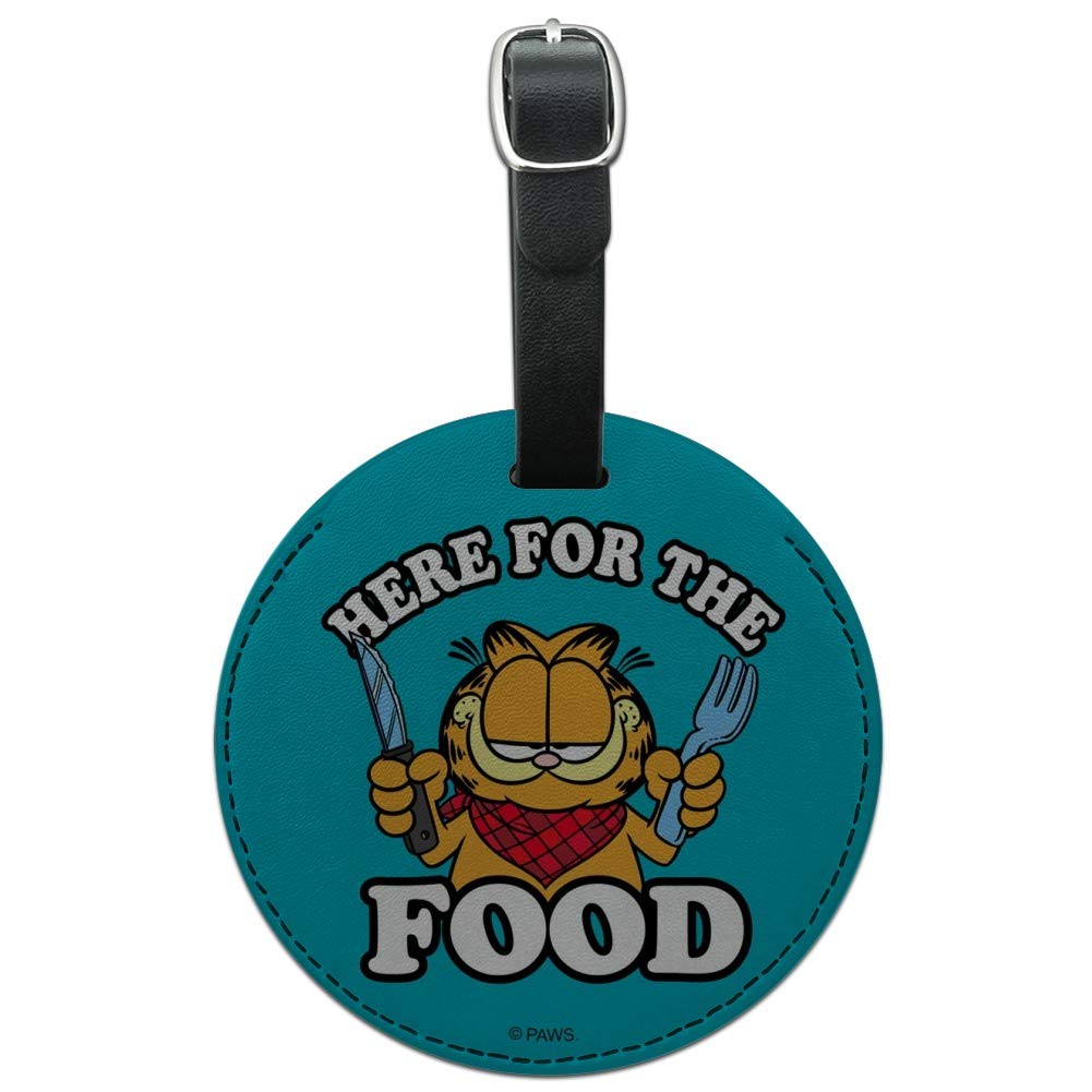 Garfield Themed Round Leather Luggage Tag - Funny Food Inspired Suitcase ID Tag for Carry-On Bags | Perfect for Travel, Business Trips & Gift Giving