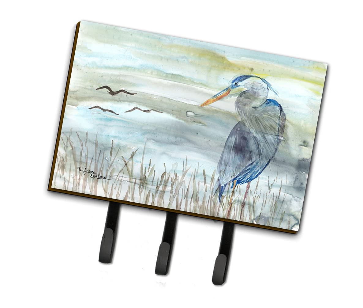 Blue Heron Watercolor Wall Hook & Key Holder - Decorative Coat Rack with Wall Mount for Keys, Leashes, Towels & Aprons | Perfect for Entryway, Mudroom & Kitchen Organization