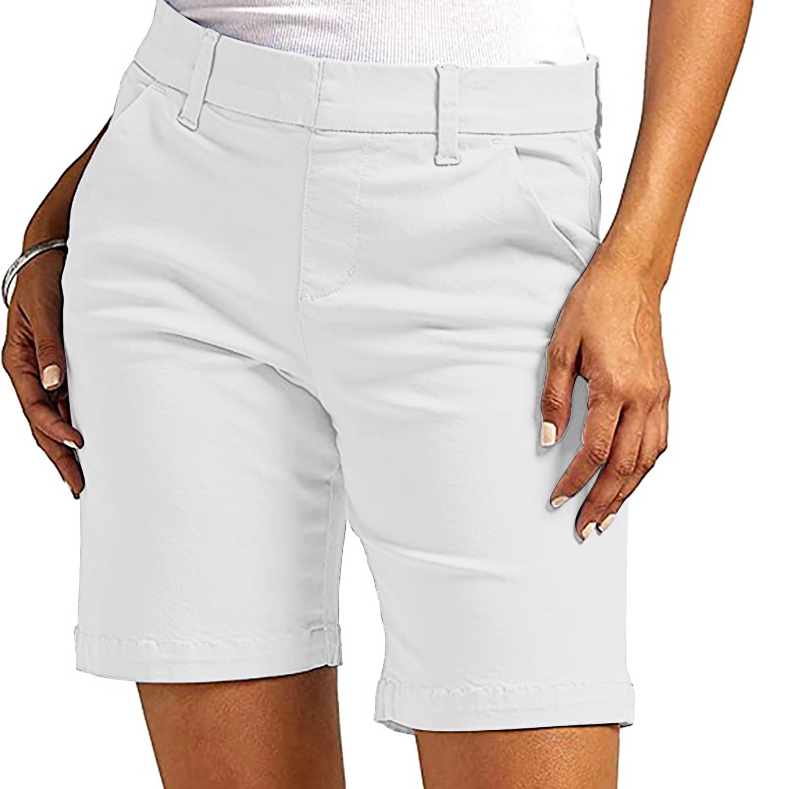 Y2K Stretchy Women's Bermuda Shorts - High Waisted Casual Summer Shorts for Outfits