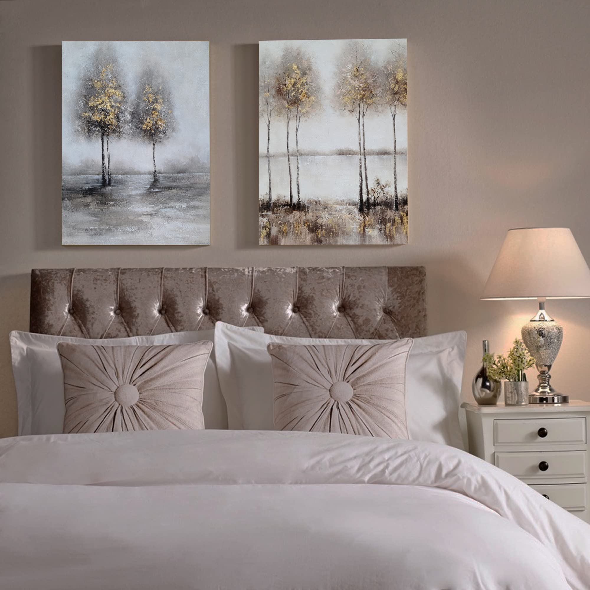 Modern Abstract Tree Wall Art - Grey & White Canvas Painting Prints for Home Decor | Perfect for Kitchen, Living Room & Dining Room | Handmade Artwork for Stylish Interior Design