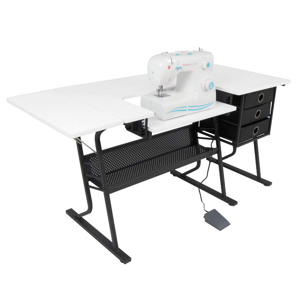 Eclipse Hobby Sewing & Craft Table - Sturdy Multi-Purpose Workstation with Drawers | Black/White Computer Desk for Sewing, Quilting, Crafting & Home Office Use