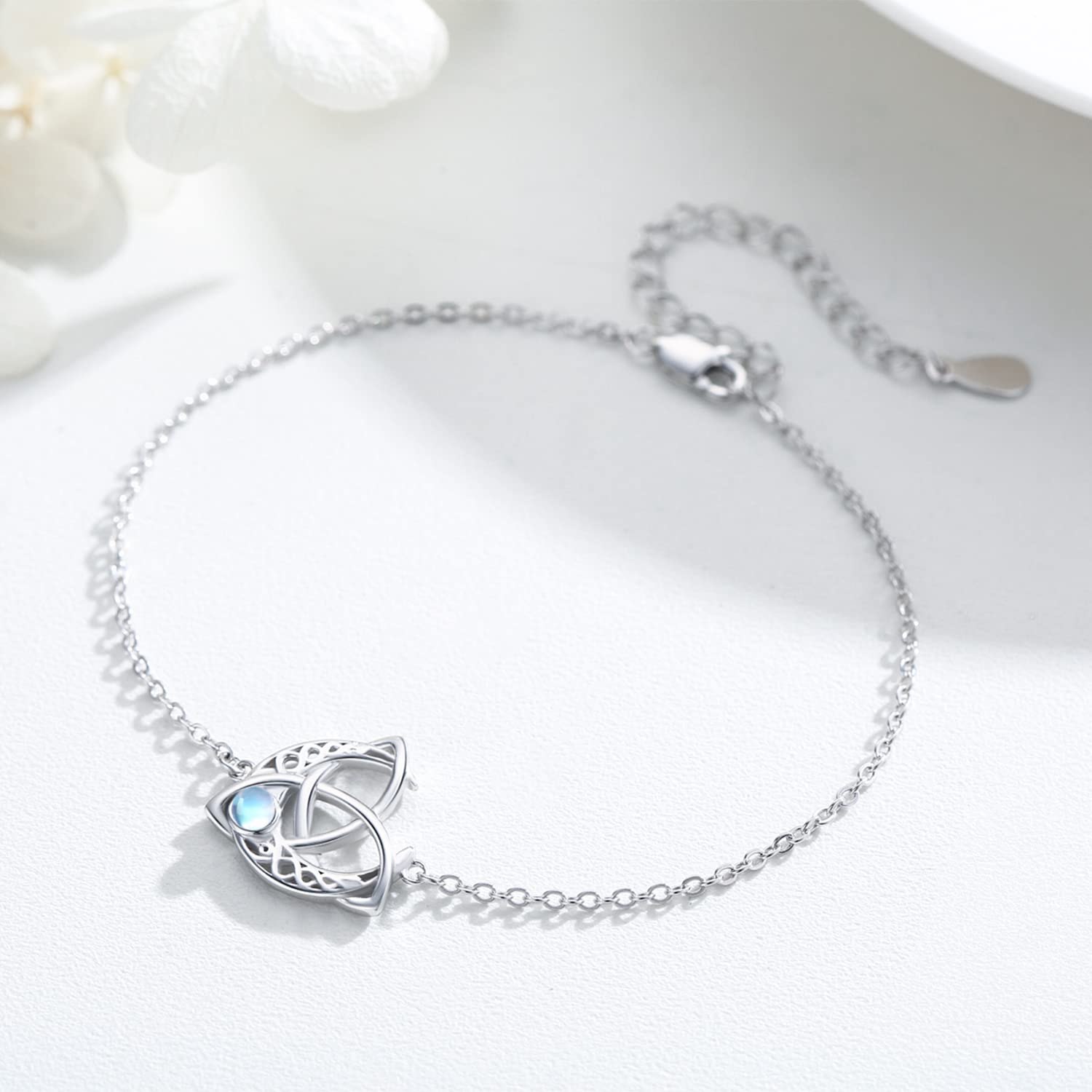 Celtic Moonstone Bracelet for Women - 925 Sterling Silver Moon Bracelet with Celtic Knot Design, Elegant Jewelry Gift for Girlfriend, Birthday, Anniversary | Perfect for Everyday Wear, Special Occasions & Boho Fashion
