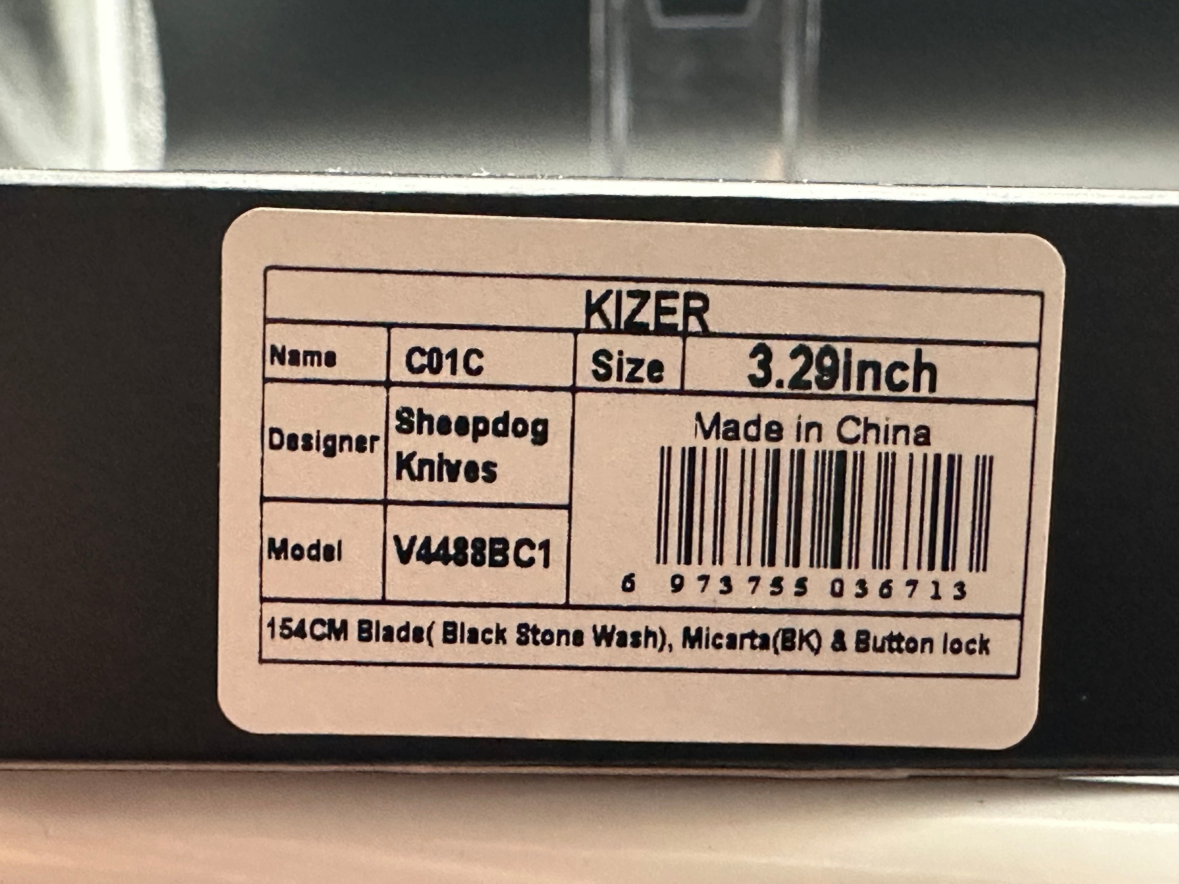 KIZER C01C Sheepdog Pocket Knife - 154CM BlackWash Blade, Button Lock, Micarta Handle (V4488BC1) | EDC Folding Knife for Outdoor, Camping & Everyday Carry