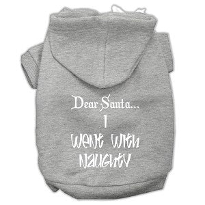 Dear Santa I Went with Naughty Screen Print Pet Hoodie - Funny Christmas Dog & Cat Sweater - Cozy Fleece Apparel for Small Medium Large Pets - Perfect for Holiday Photos & Family Gatherings