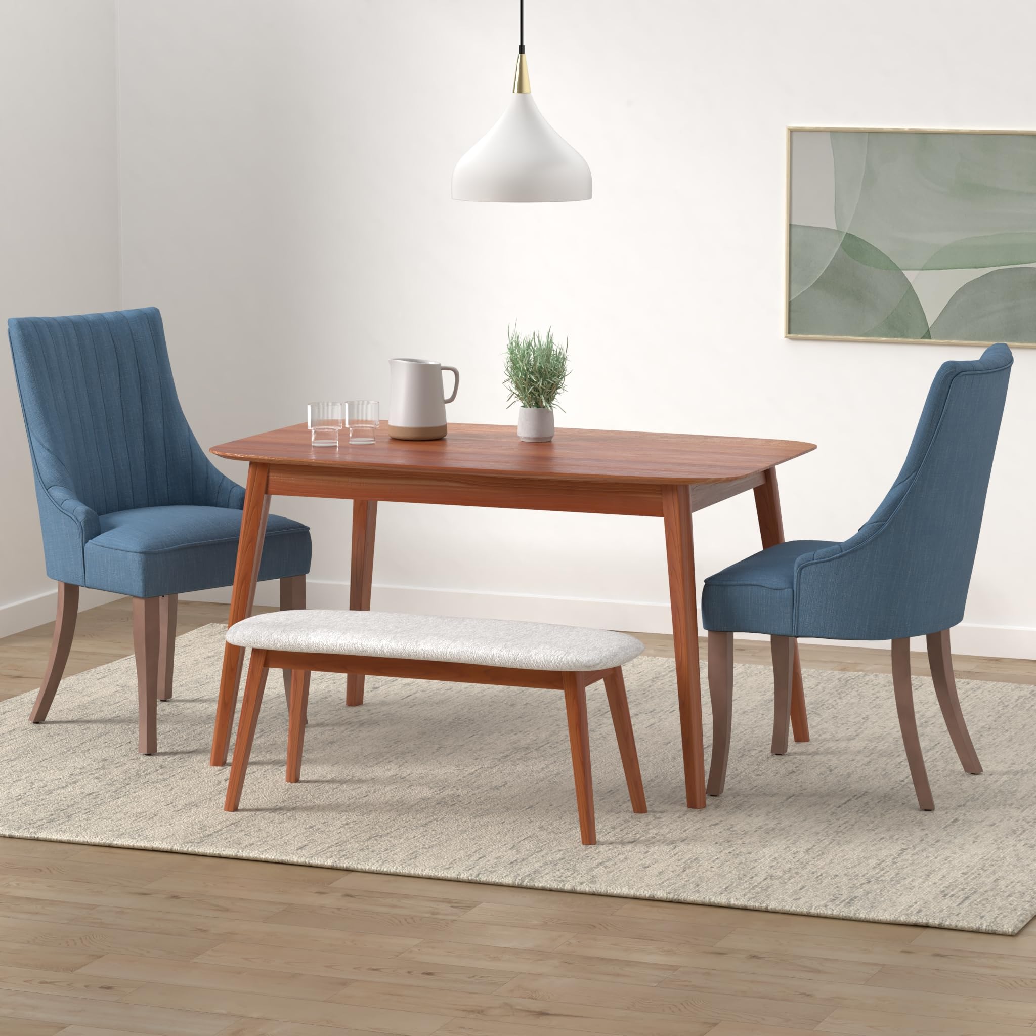 Mikibama Linen Dining Chairs Set of 2 - Channel Tufted Upholstered Kitchen Chairs with Solid Wood Legs, Comfortable Fabric Accent Chairs for Dining Room (Blue) | Perfect for Farmhouse, Modern & Cozy Home Decor