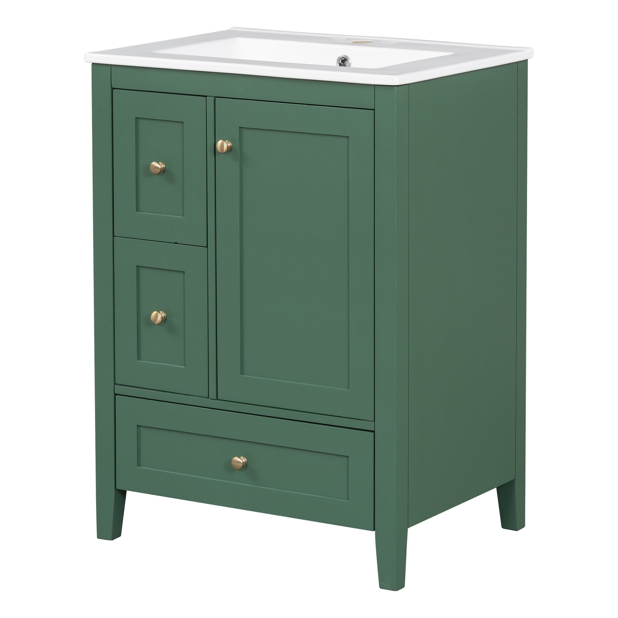 24 Inch Bathroom Vanity with Storage - Adjustable Shelf & Removable Dividers, MDF & Rubberwood Construction, Dark Green Finish for Modern Bathroom Decor