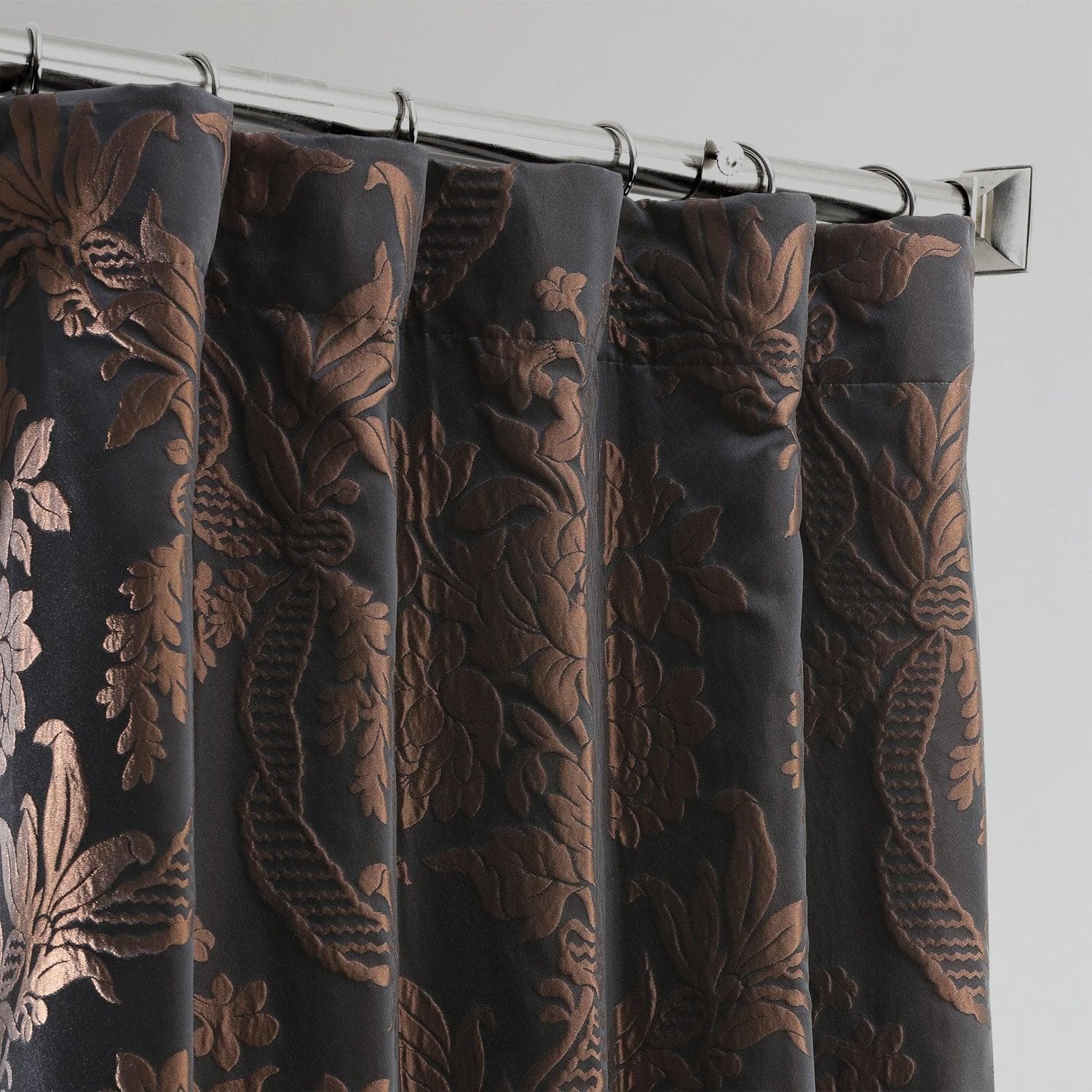 Magdelena Black & Copper Damask Faux Silk Jacquard Blackout Curtains for Bedroom & Living Room - Elegant Light Blocking Window Drapes for Home Decor