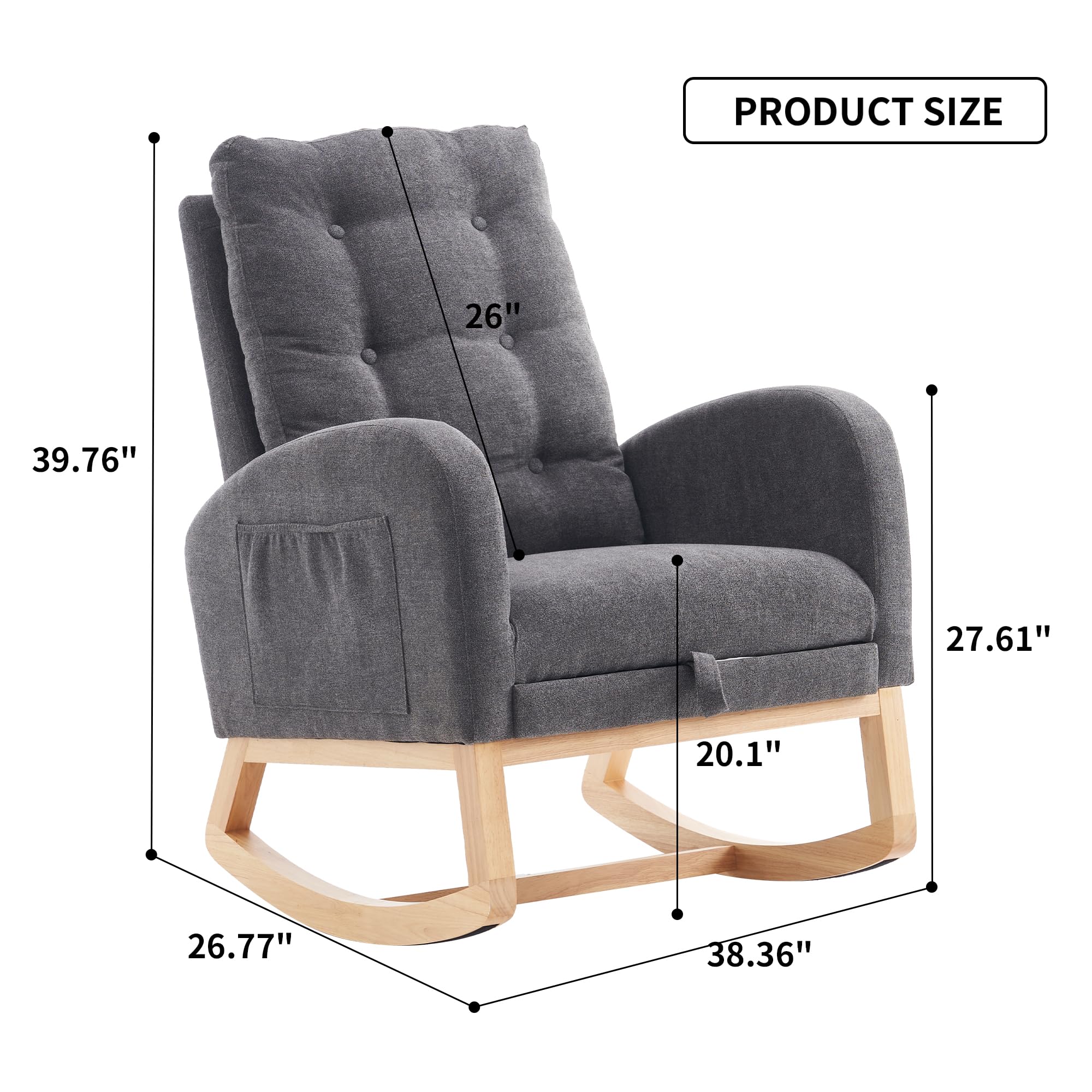 Comfy Nursery Rocking Chair with Retractable Footrest - High Back Glider Rocker with Padded Seat - Accent Armchair for Living Room, Bedroom & Office (Gray) - Perfect for Nursing, Reading & Relaxing