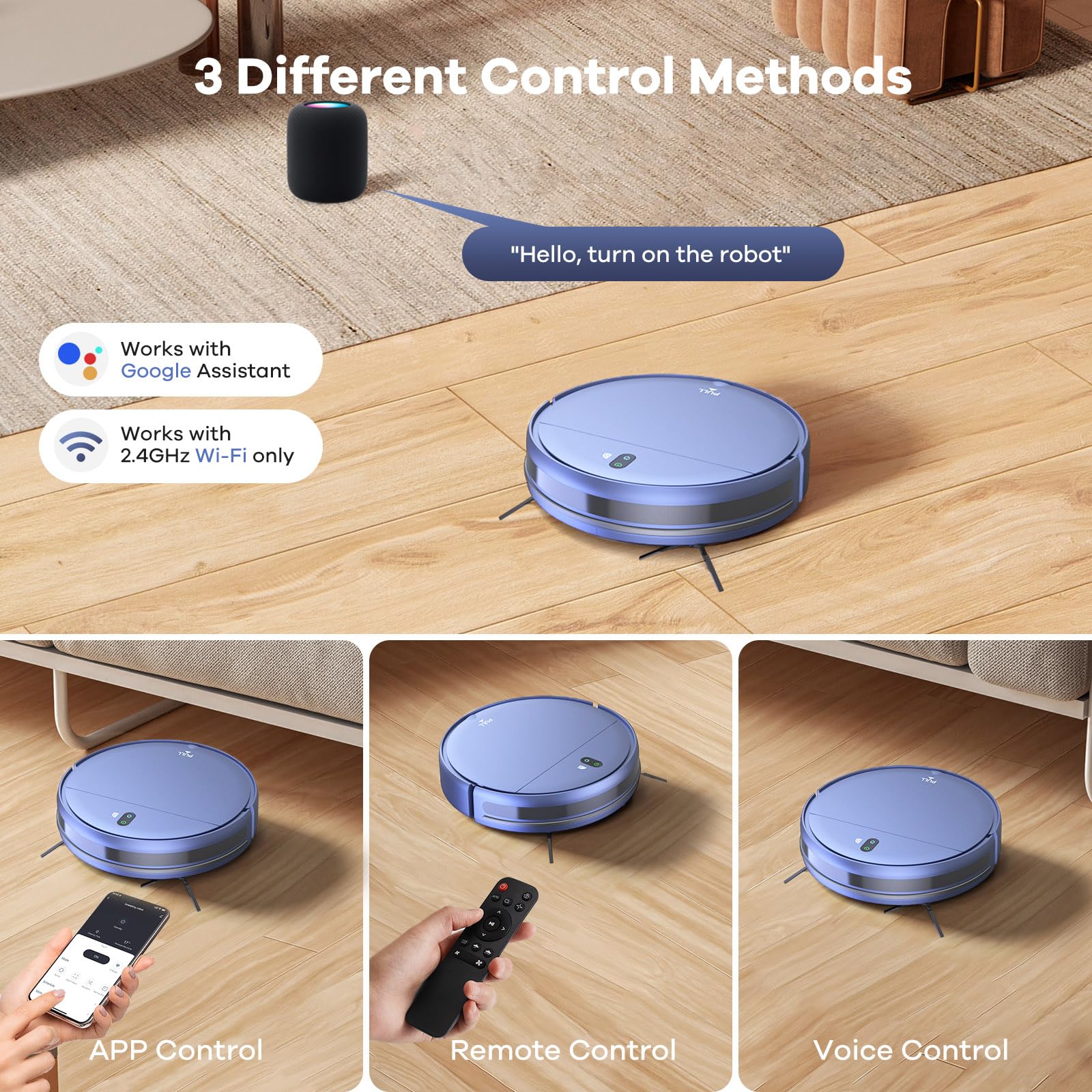 Smart Robot Vacuum and Mop Combo 2-in-1 with WiFi/App Control, 2000Pa Strong Suction, 230ML Large Water Tank, Self-Charging, Ultra-Slim Design - Perfect for Hardwood Floors, Low Pile Carpets, and Pet Hair Cleaning - Ideal for Homes with Pets and Busy Families