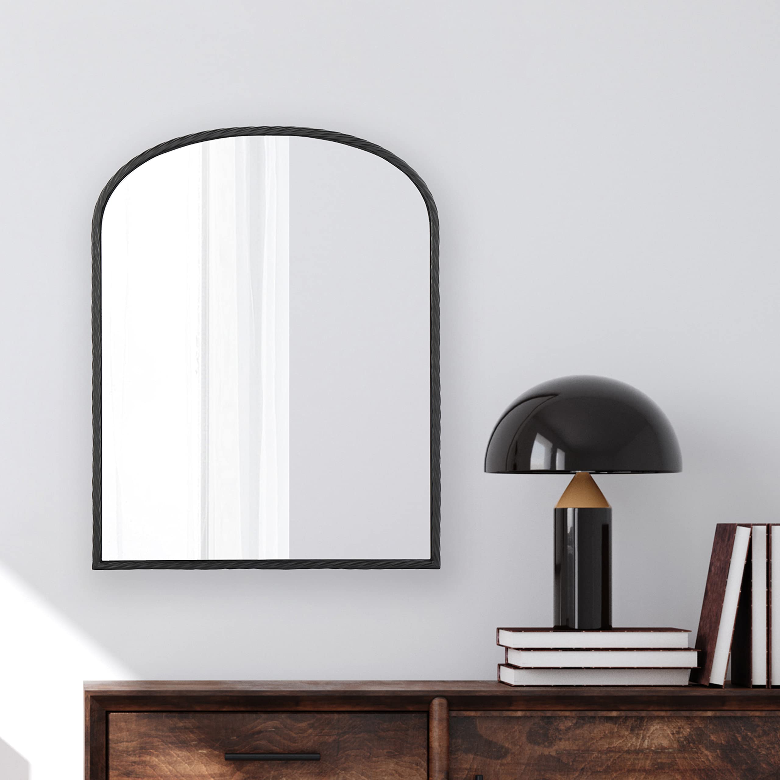 24x31 Inch Black Arch Mirror with Twisted Metal Frame - Elegant Wall Mirror for Living Room, Bedroom, Bathroom & Entryway Decor