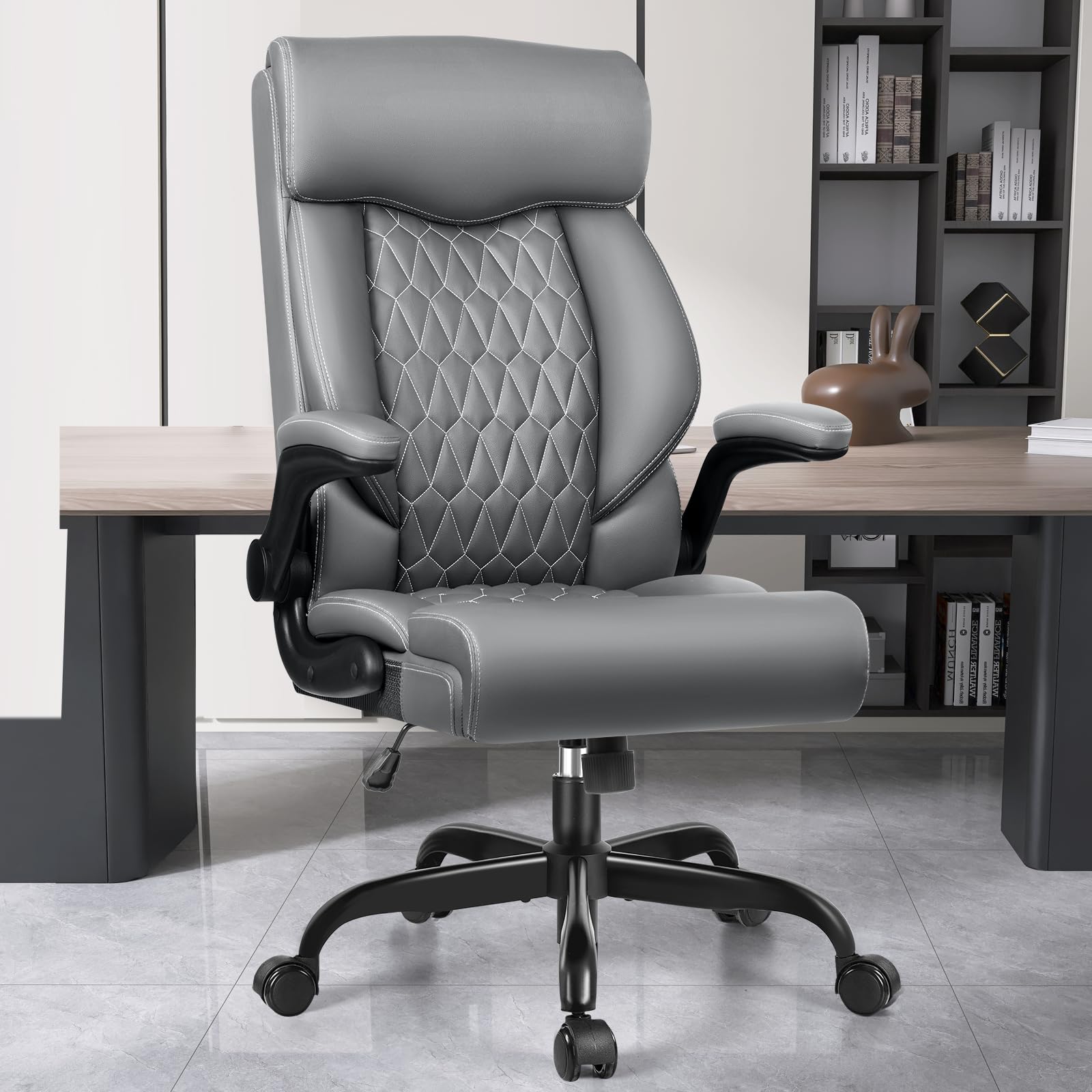 Ergonomic High Back Office Chair with Lumbar Support & Adjustable Armrests - Perfect for Executive Desks & Home Offices