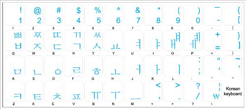 Korean Keyboard Labels - Transparent Clear Background with Black, Blue, Green, Orange, Red, White or Yellow Lettering (Blue) | Perfect for Korean Typing, Language Learning & Computer Setup