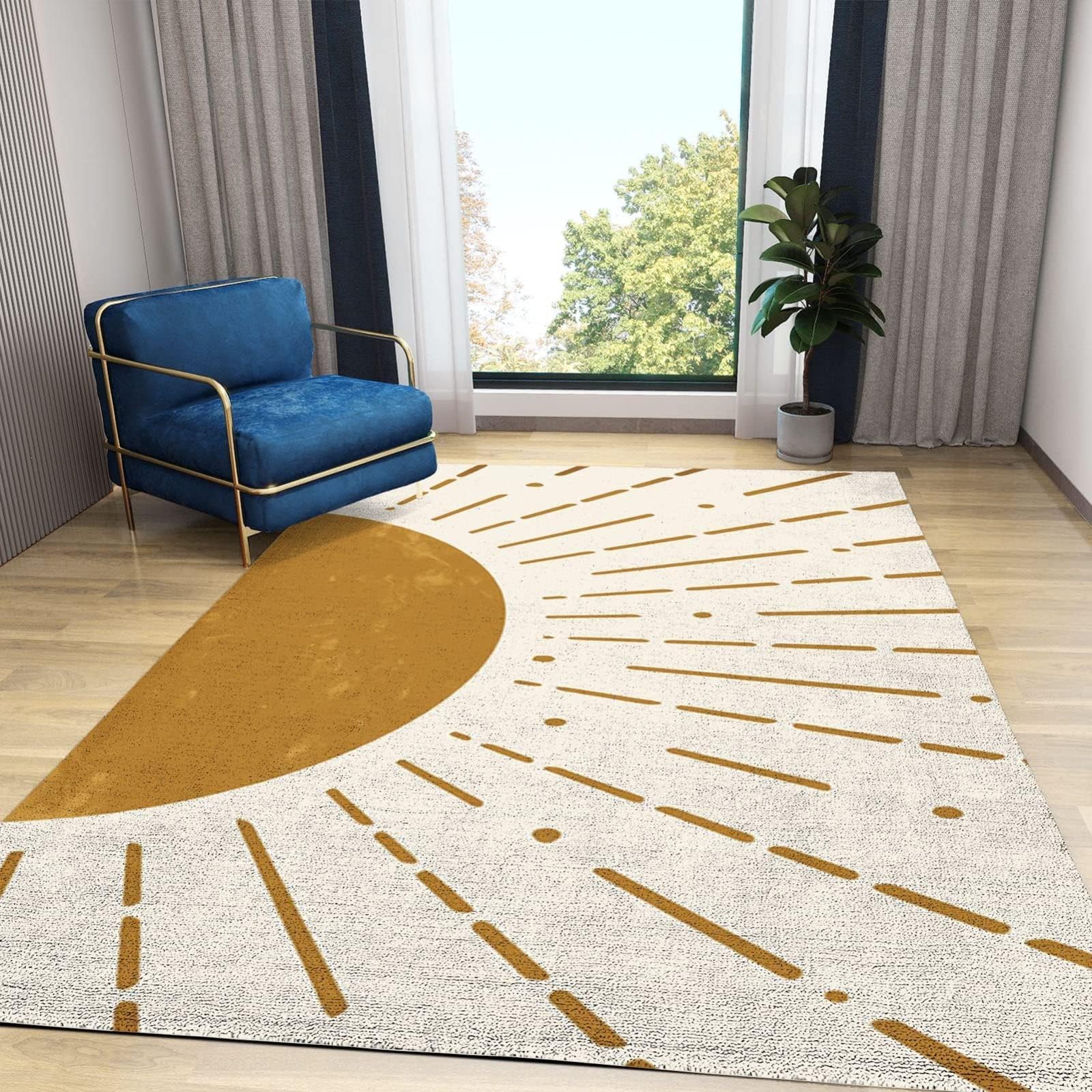 5x8ft Boho Sun Area Rugs - Soft Non-Slip Abstract Retro Large Rug for Kids Bedroom, Nursery & Teen Boys Room - Perfect for Floor Decor, Lounge & Play Areas