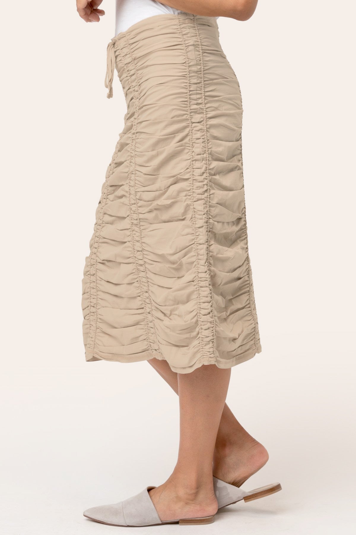 Double Shirred Panel Skirt for Women - Stretchy High Waist Flowy Midi Skirt with Elastic Waistband | Perfect for Casual Wear, Office Outfits & Summer Dresses