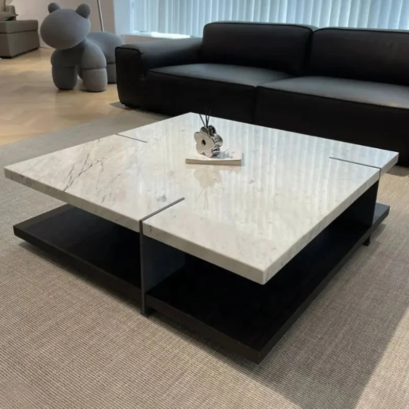 Premium Natural Marble & Solid Wood Coffee Table - Modern Living Room Centerpiece for Home Decor, Office & Lounge Areas