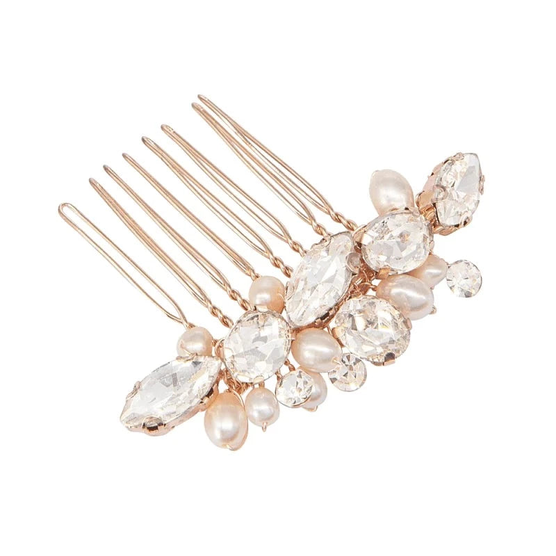 Elegant Rose Gold Bridal Hair Comb with Swarovski Crystals & Pearls - Perfect for Weddings, Prom & Formal Events - A7784