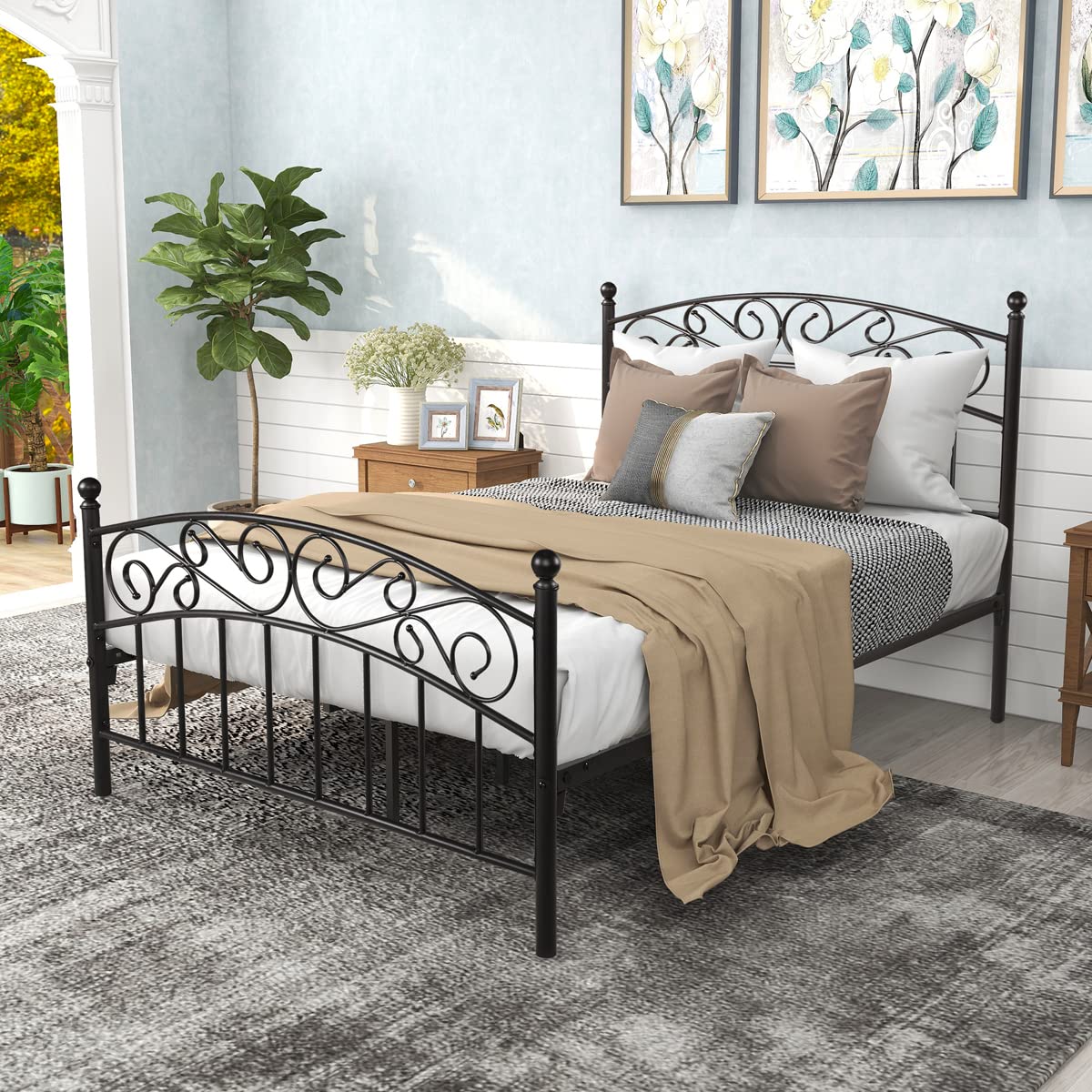 Teeker Full Size Metal Bed Frame with Headboard & Footboard - Heavy Duty Platform Mattress Foundation, Quick Assembly, Black | Perfect for Modern Bedrooms, Guest Rooms & Dormitories