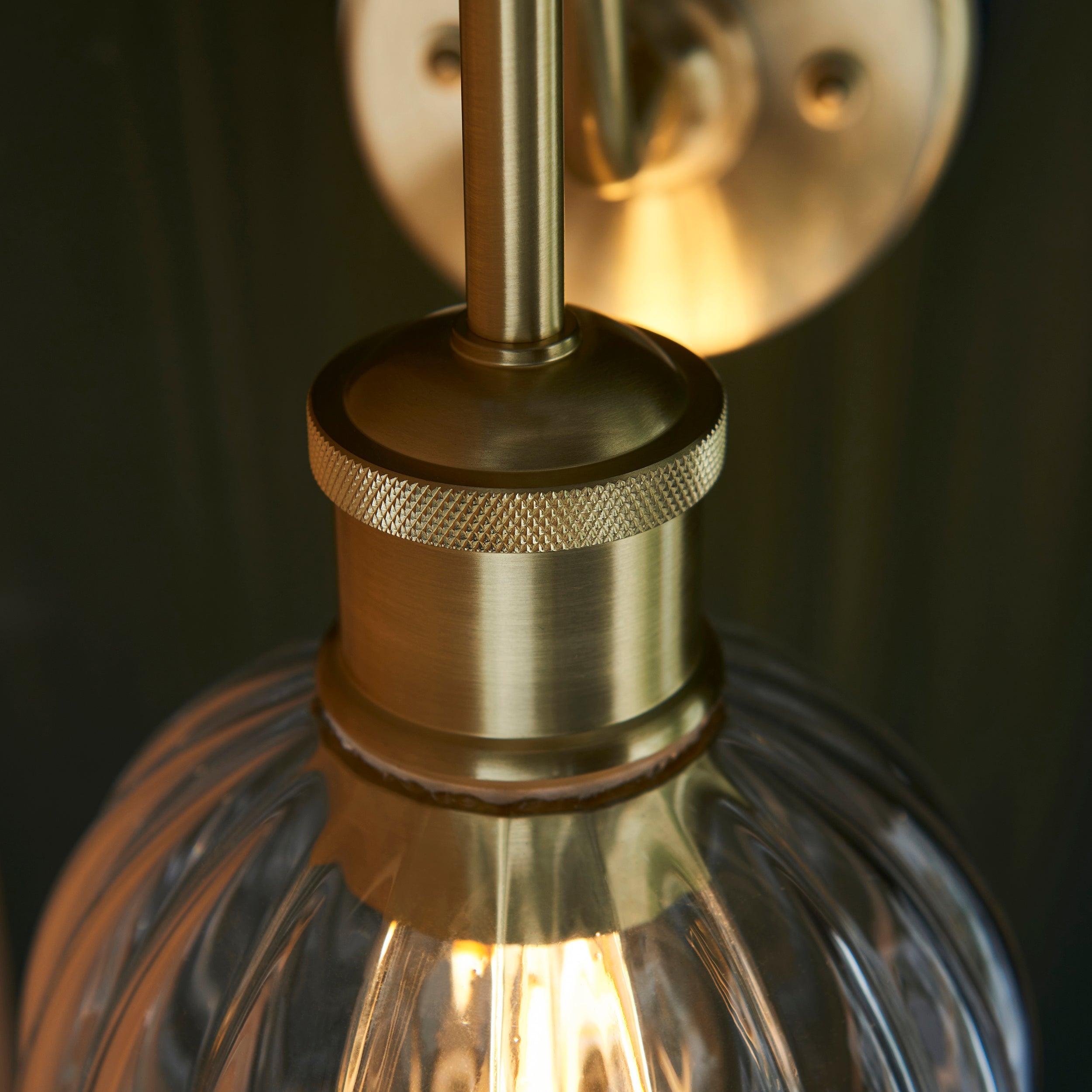 Chelsea Brass Bathroom Wall Light with Clear Ribbed Glass Shade - Elegant Vanity Lighting for Bathroom, Powder Room & Dressing Area