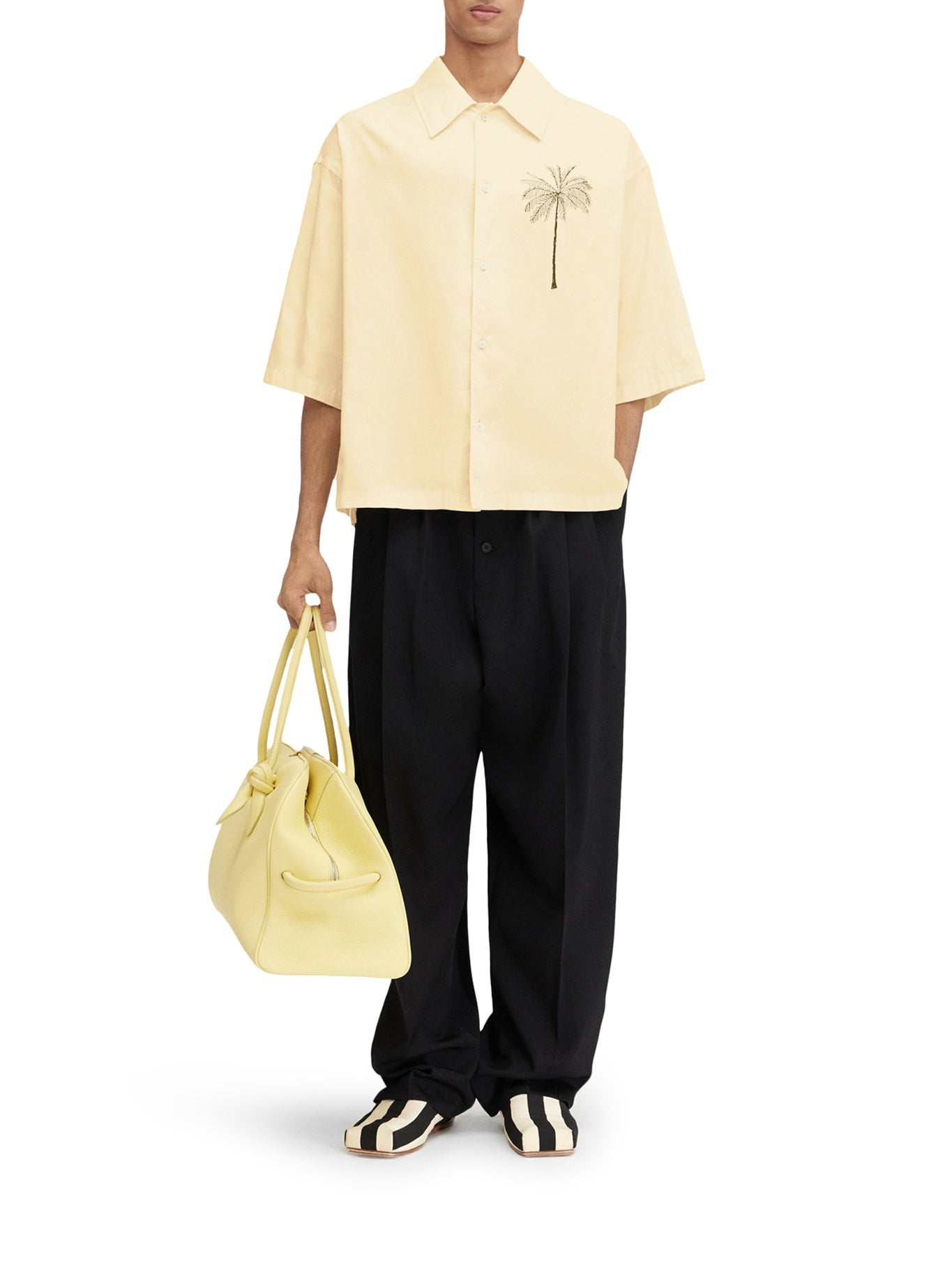 Jacquemus La Chemise Aloe Multicolor Shirt - Light Yellow & Palm Tree Print - Women's Casual Blouse for Summer Outfits & Beach Vacations