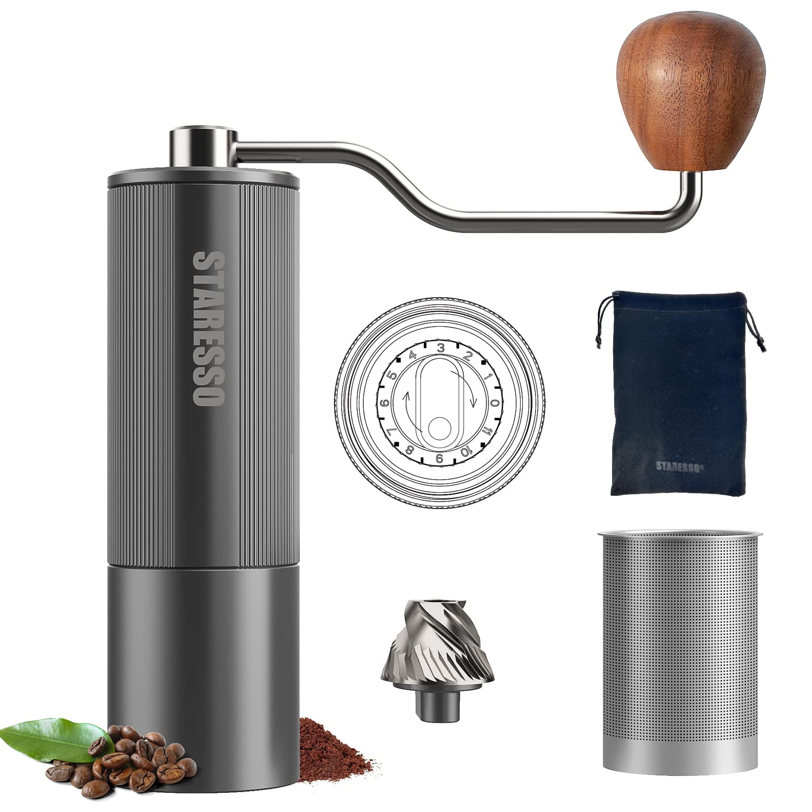 Premium Manual Coffee Grinder - Adjustable Burr Mill for Espresso, French Press & Cold Brew | Portable Travel & Camping Coffee Bean Grinder with Digital Settings | Perfect for Home, Office & Outdoor Adventures (25g Capacity)