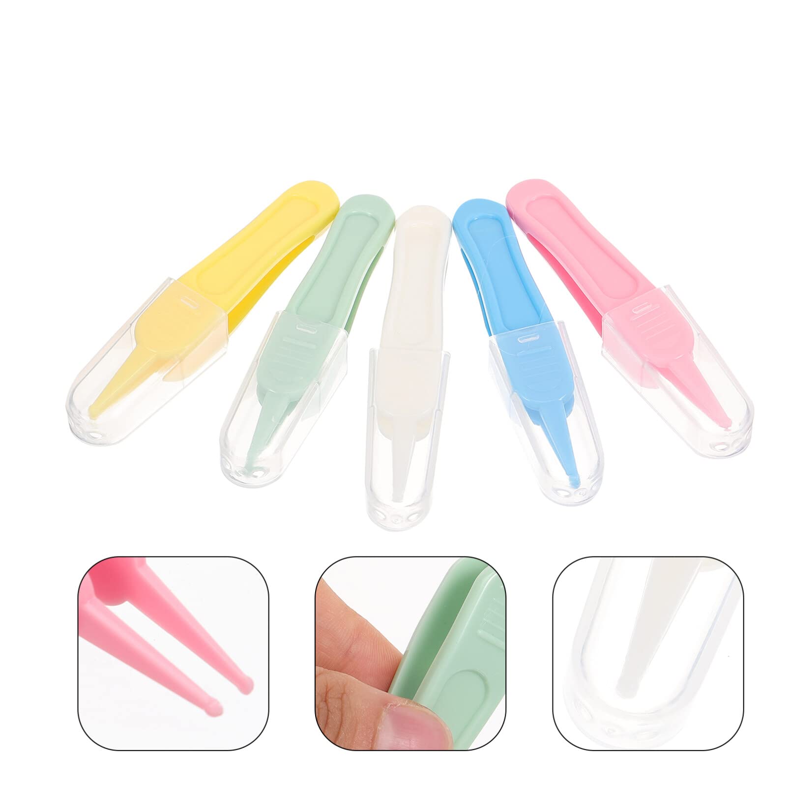 Healifty Pink Stuff Cleaner - 5PCS Baby Nose Cleaning Tweezers & Ear/Navel Clean Tool Set - Precision Stainless Steel Tweezers for Infant Care - Perfect for Newborn Hygiene and Gentle Cleaning